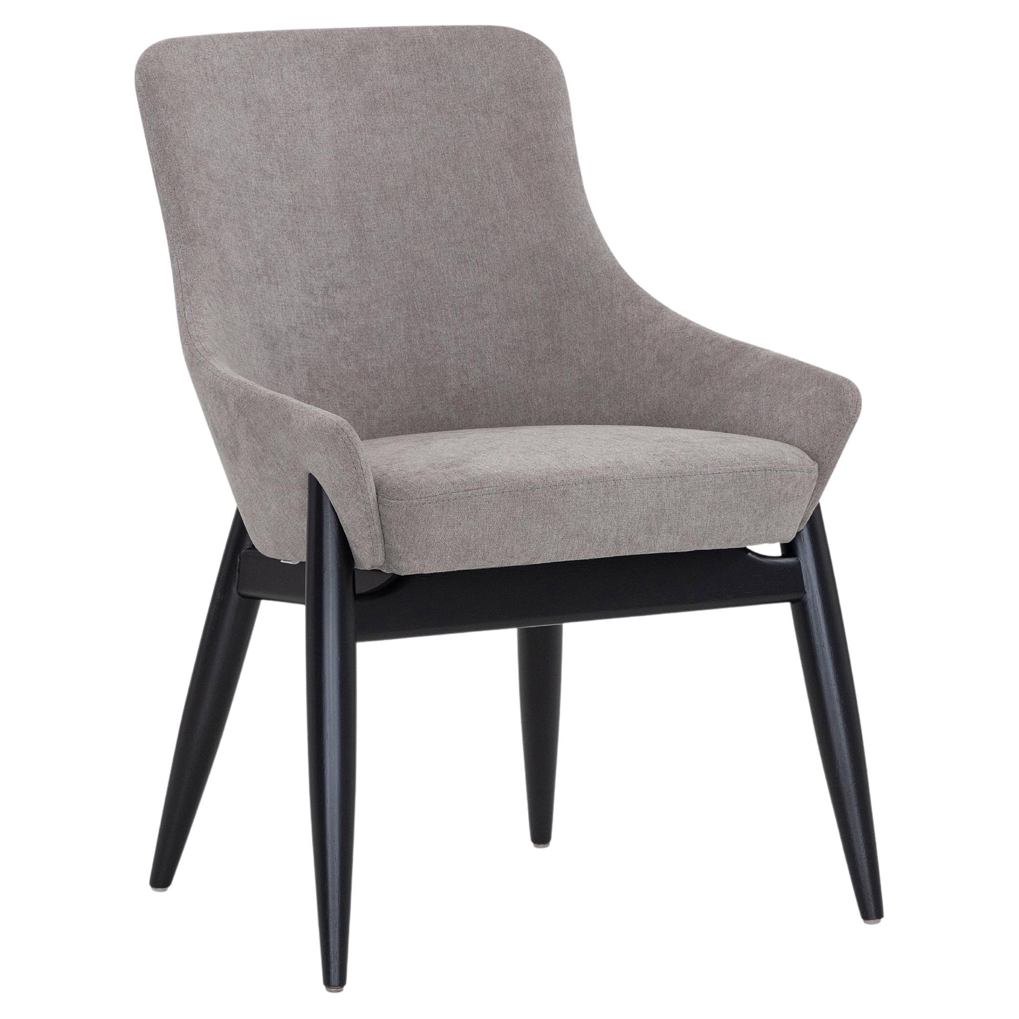 Curved Back Dining Chair in Gray Fabric and Black Matte Finish, Shell Line