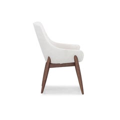 Customizable Ivory Upholstered Dining Chair with Walnut Finish, Shell Design