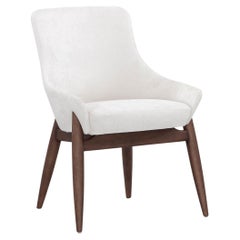 Customizable Ivory Upholstered Dining Chair with Walnut Finish, Shell Design