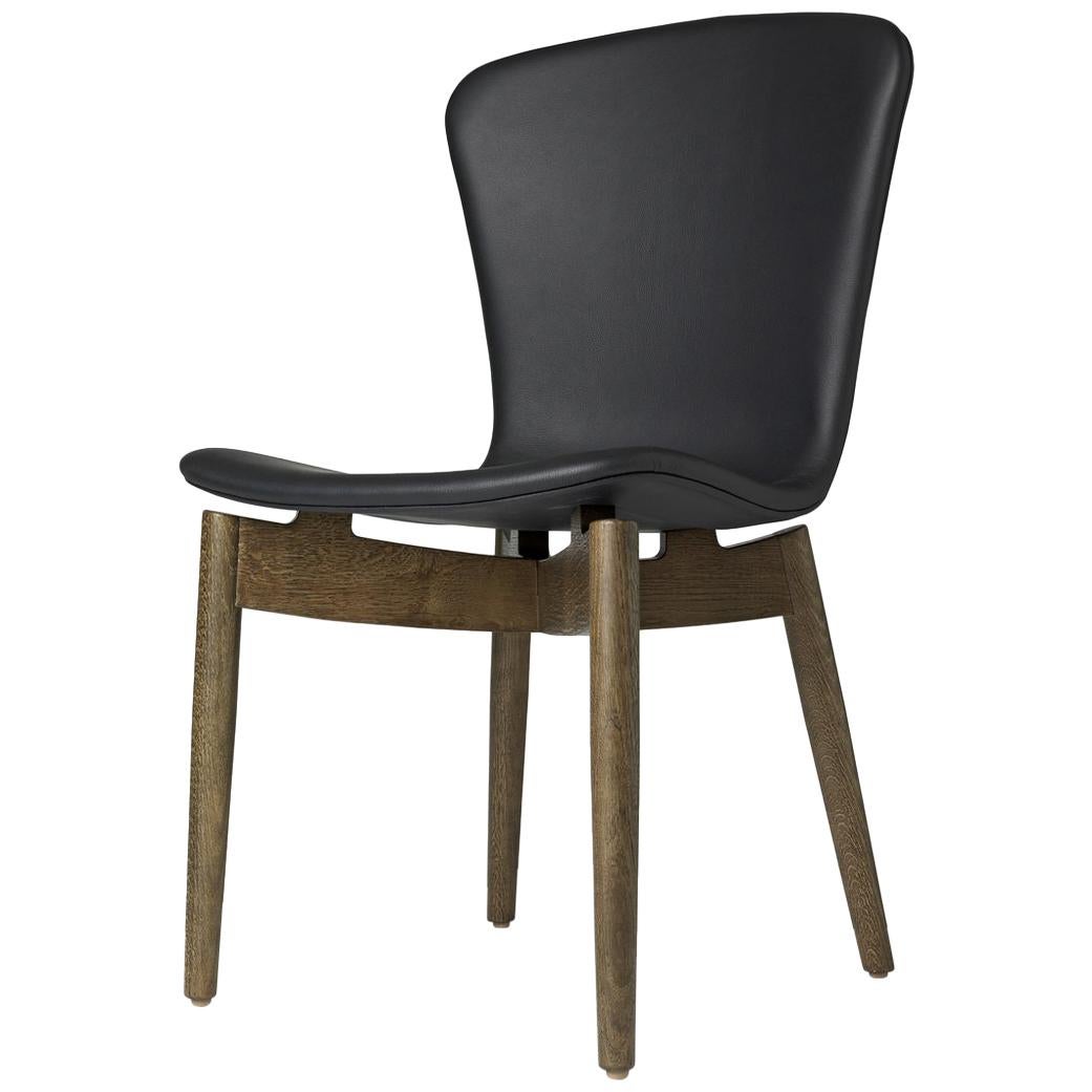 Shell Dining Chair Sirka Grey Stained Oak Ultra Black Leather by Mater Design