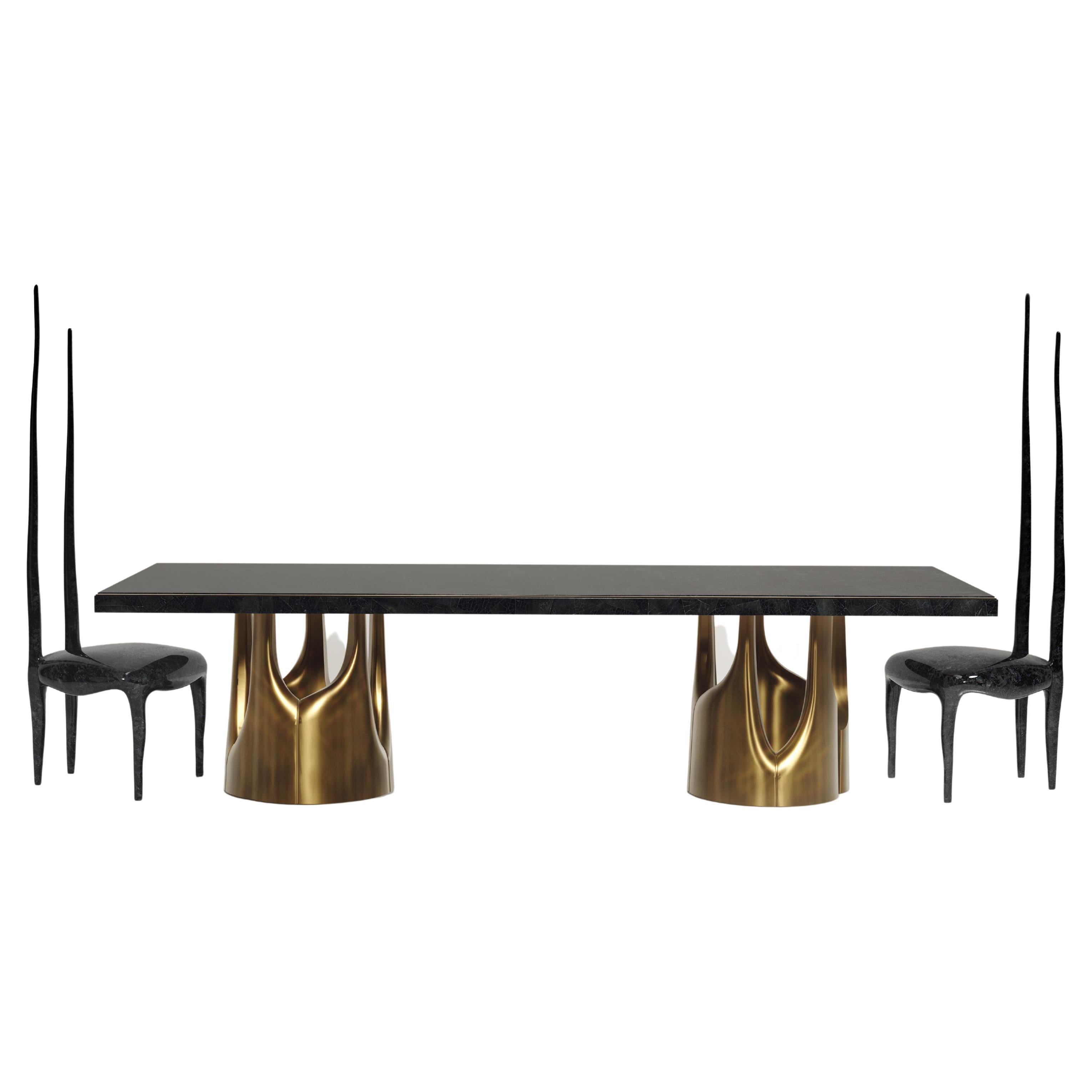 Shell Dining Table Set with Two Sculptural Chairs by R&Y Augousti For Sale