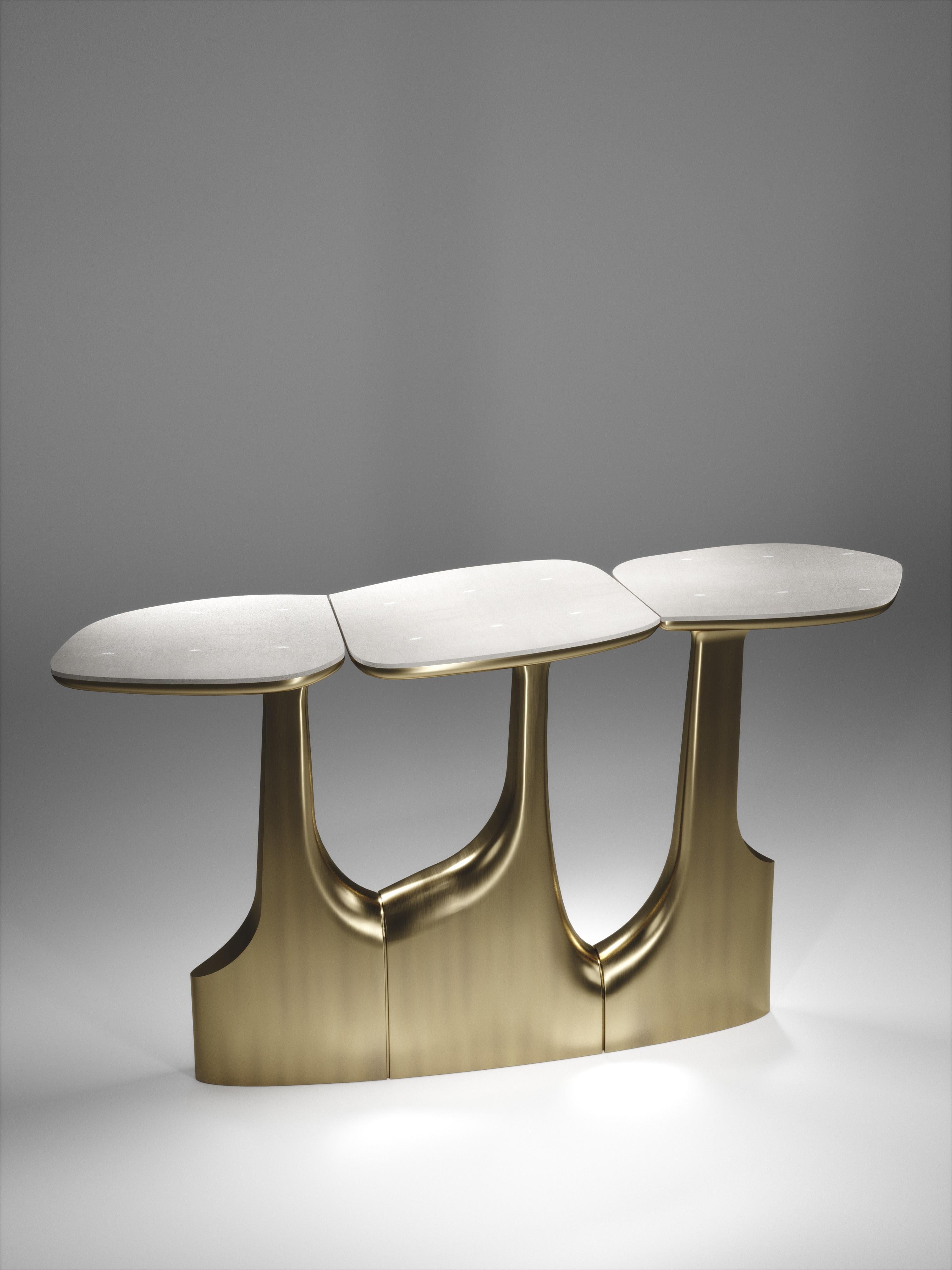 Shell Dining Table with Bronze-Patina Brass Accents by R&Y Augousti For Sale 9