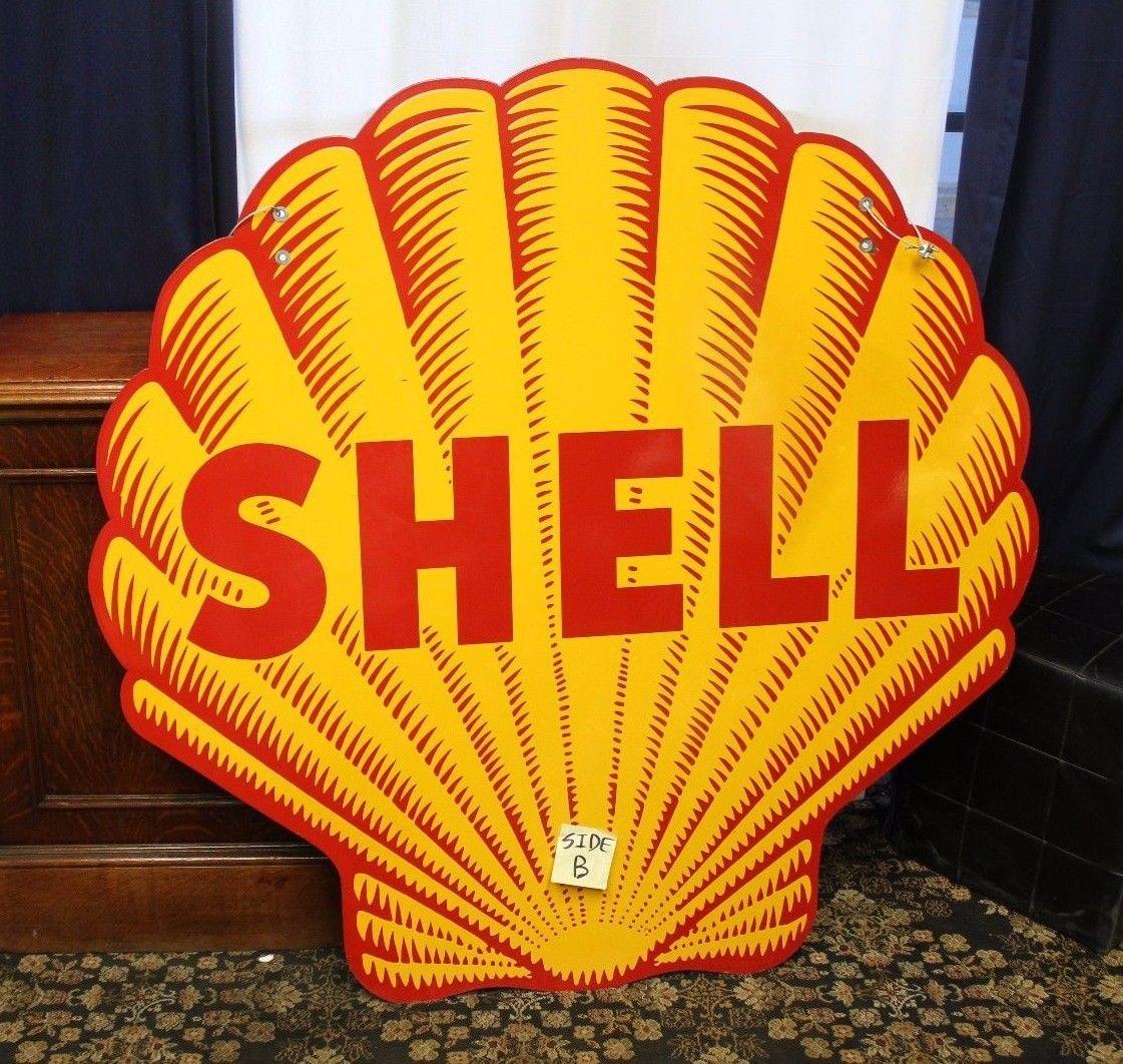 Shell Double Sided Porcelain Sign, 1948-1955 In Good Condition For Sale In Orange, CA