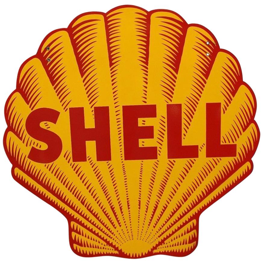 Shell Double Sided Porcelain Sign, 1948-1955 For Sale