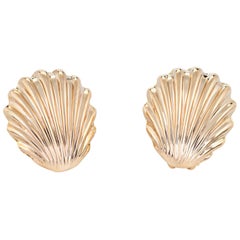 Shell Earrings 14 Karat Yellow Gold Omega Backings Estate Jewelry Ocean Sea