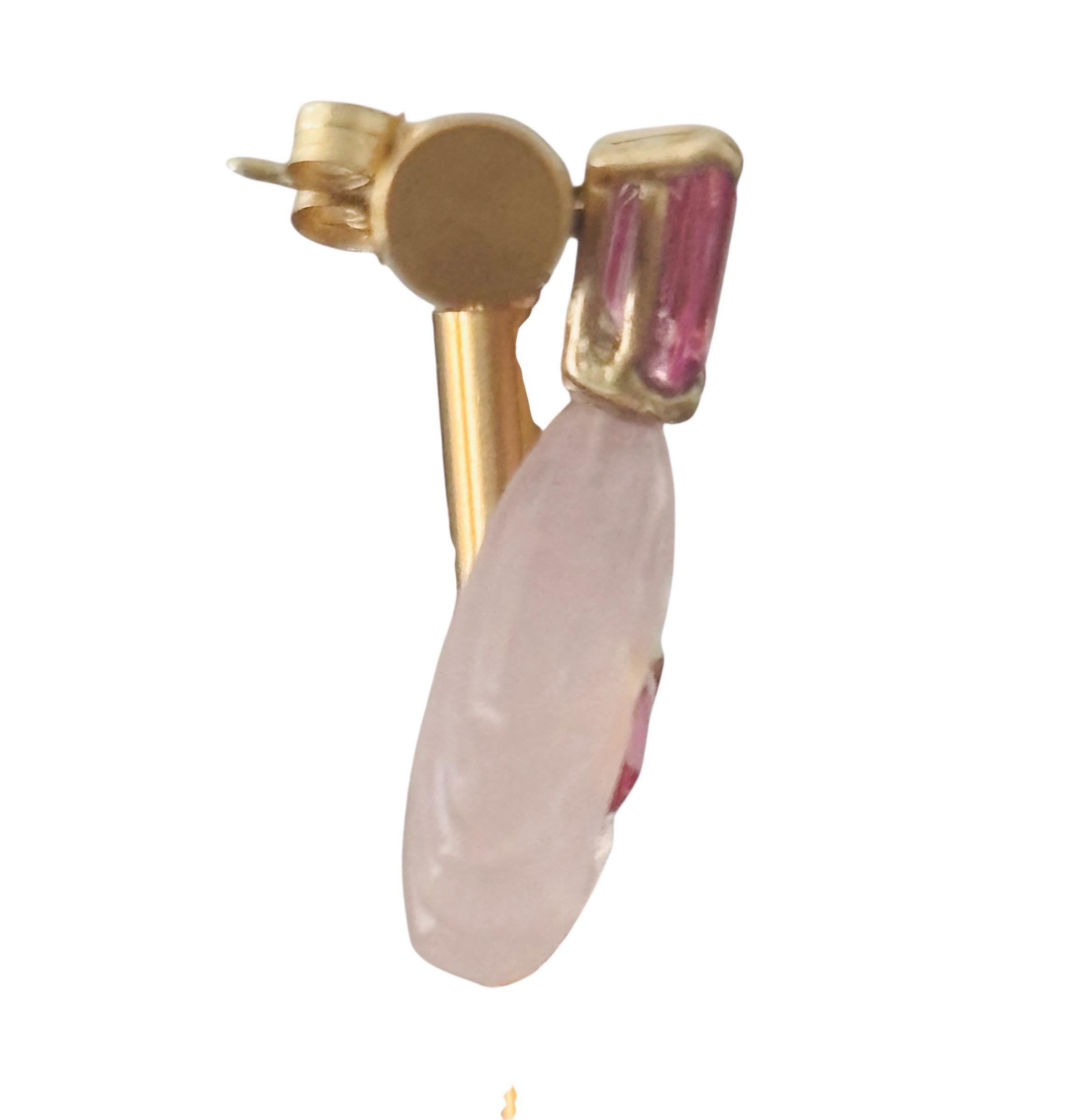 Taille mixte Boucles d'oreilles coquillage, quartz rose, topaze rose, or 14k en vente