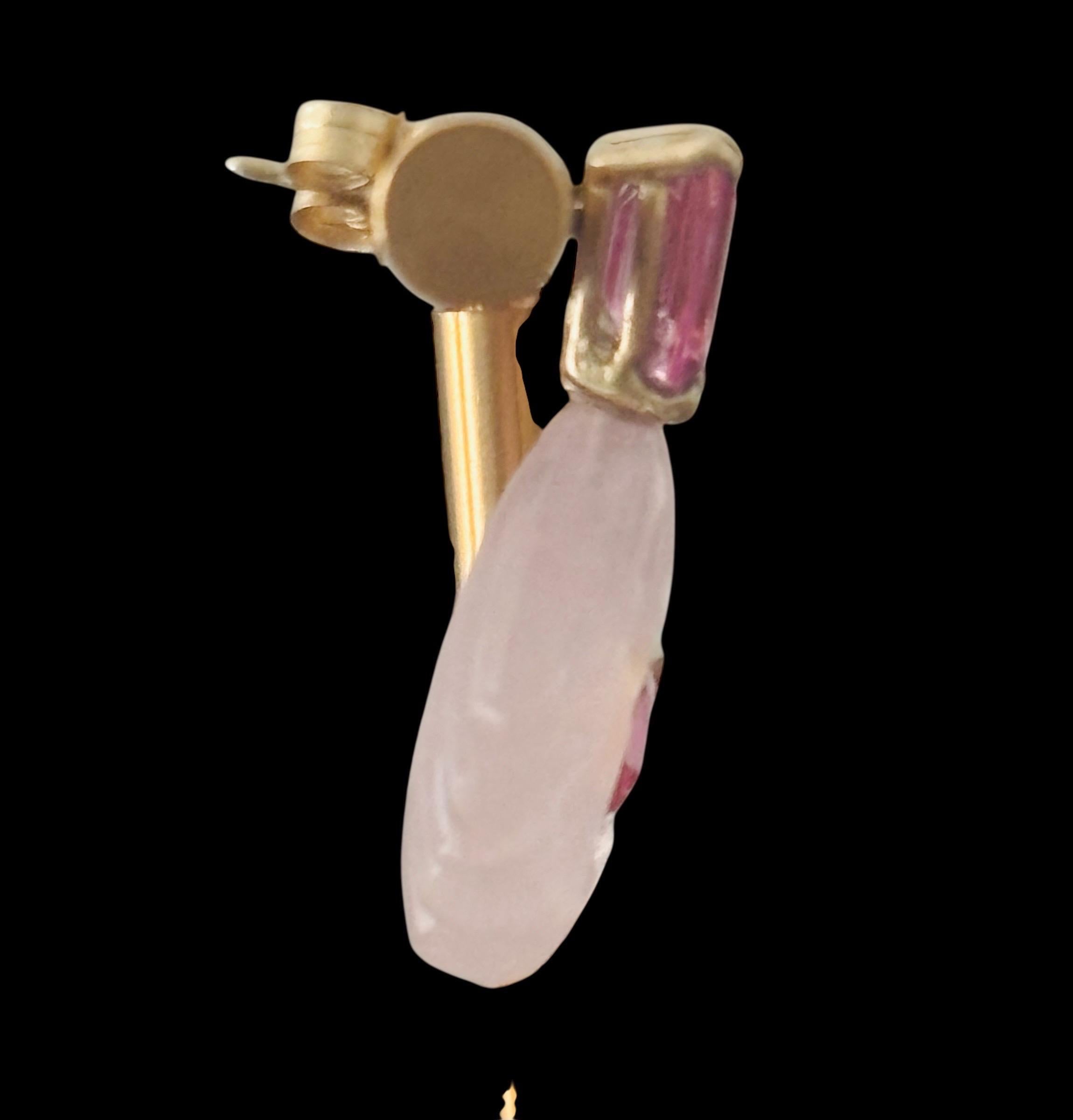 Boucles d'oreilles coquillage, quartz rose, topaze rose, or 14k Neuf - En vente à New York, NY