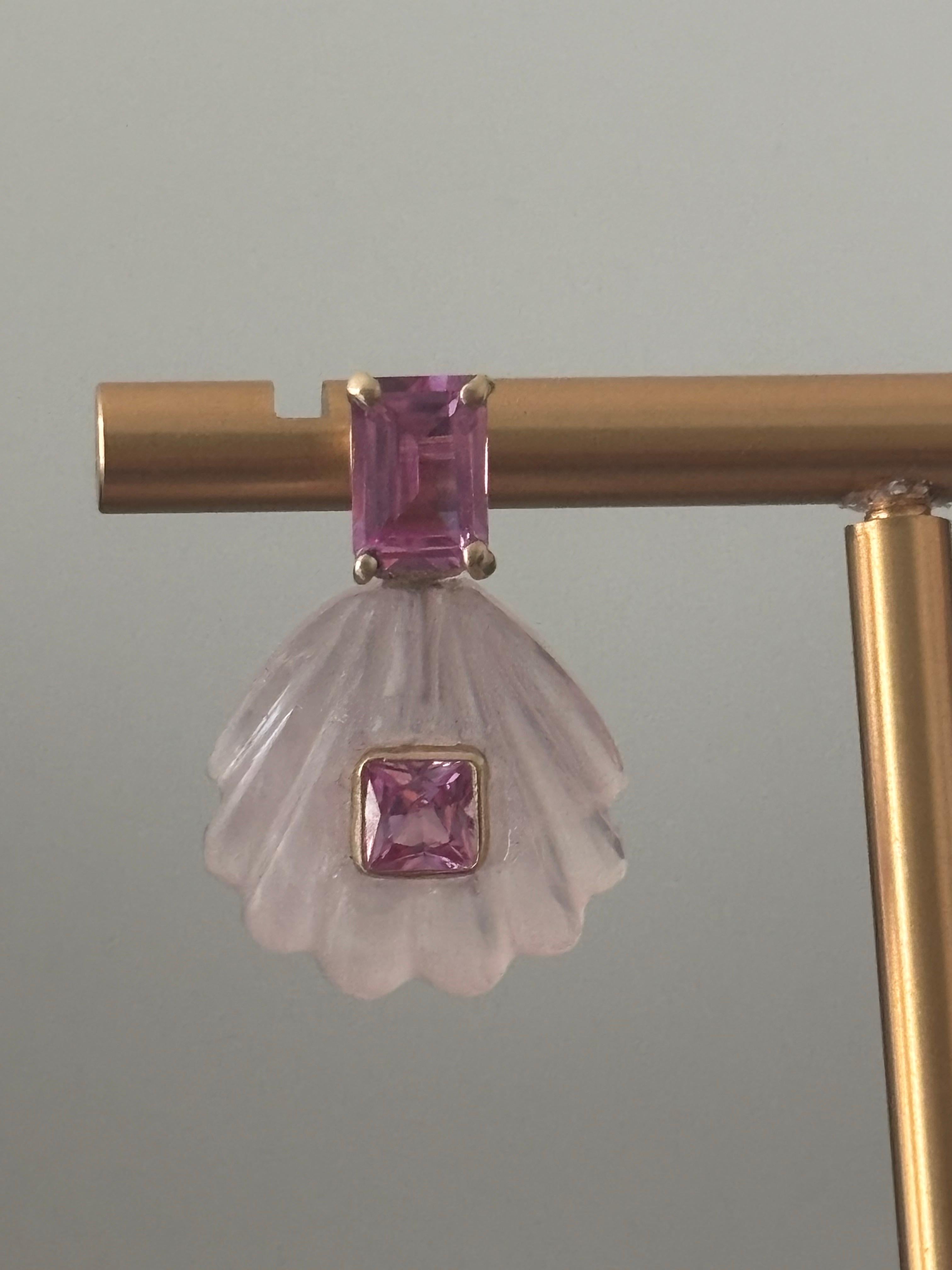 Boucles d'oreilles coquillage, quartz rose, topaze rose, or 14k Unisexe en vente
