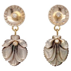 Shell earrings-- sterling silver, black lip mussel shell and diamond earrings 