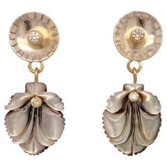 Shell earrings-- sterling silver, black lip mussel shell and diamond earrings