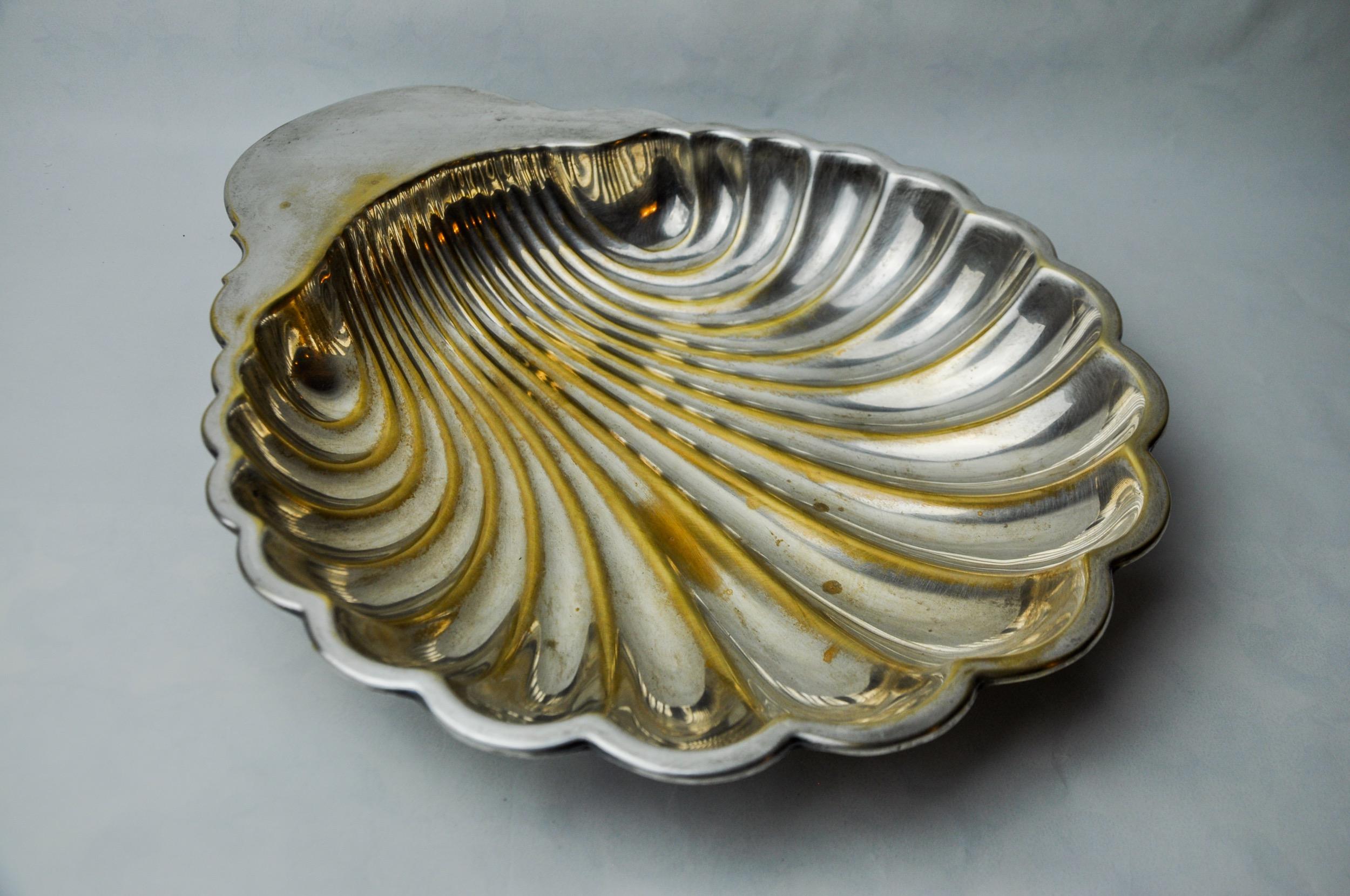 Hollywood Regency Shell empty pocket, brass, silver plated, Spain, 1970 For Sale