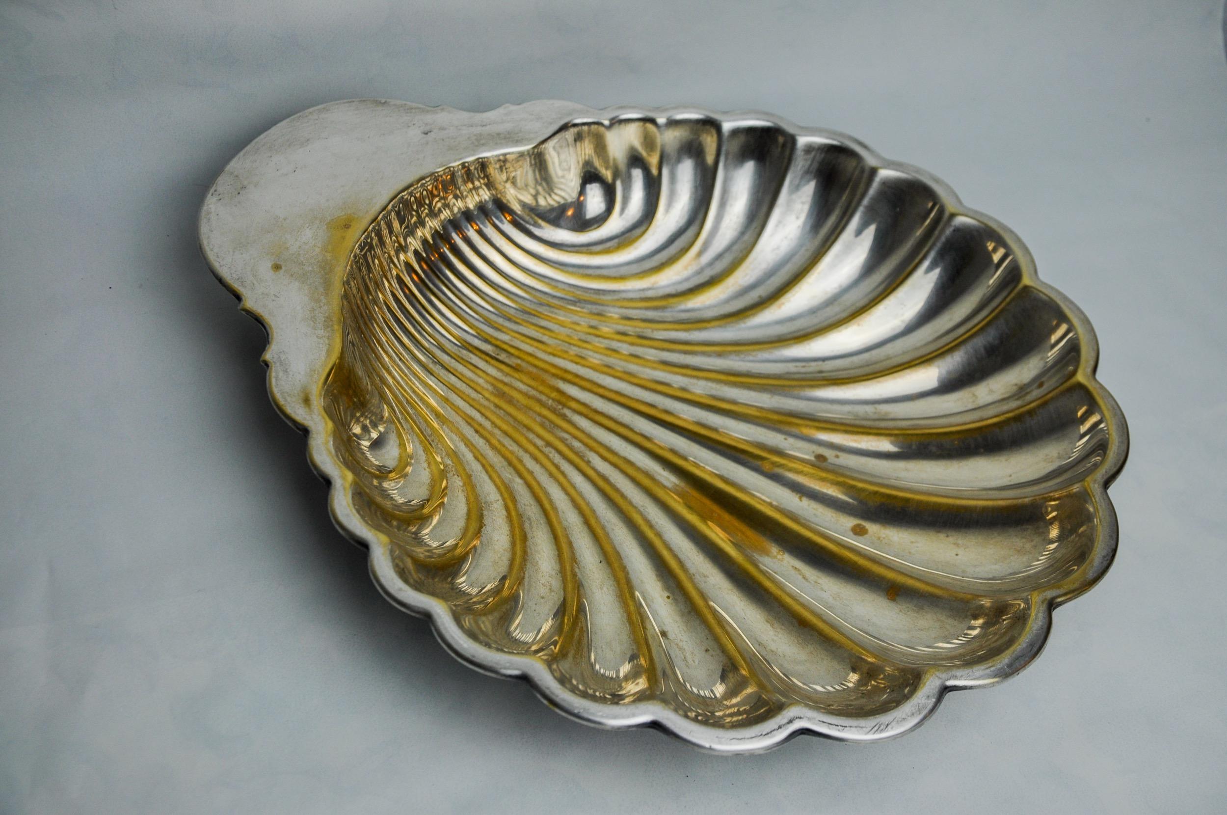 Shell empty pocket, brass, silver plated, Spain, 1970 In Good Condition For Sale In BARCELONA, ES
