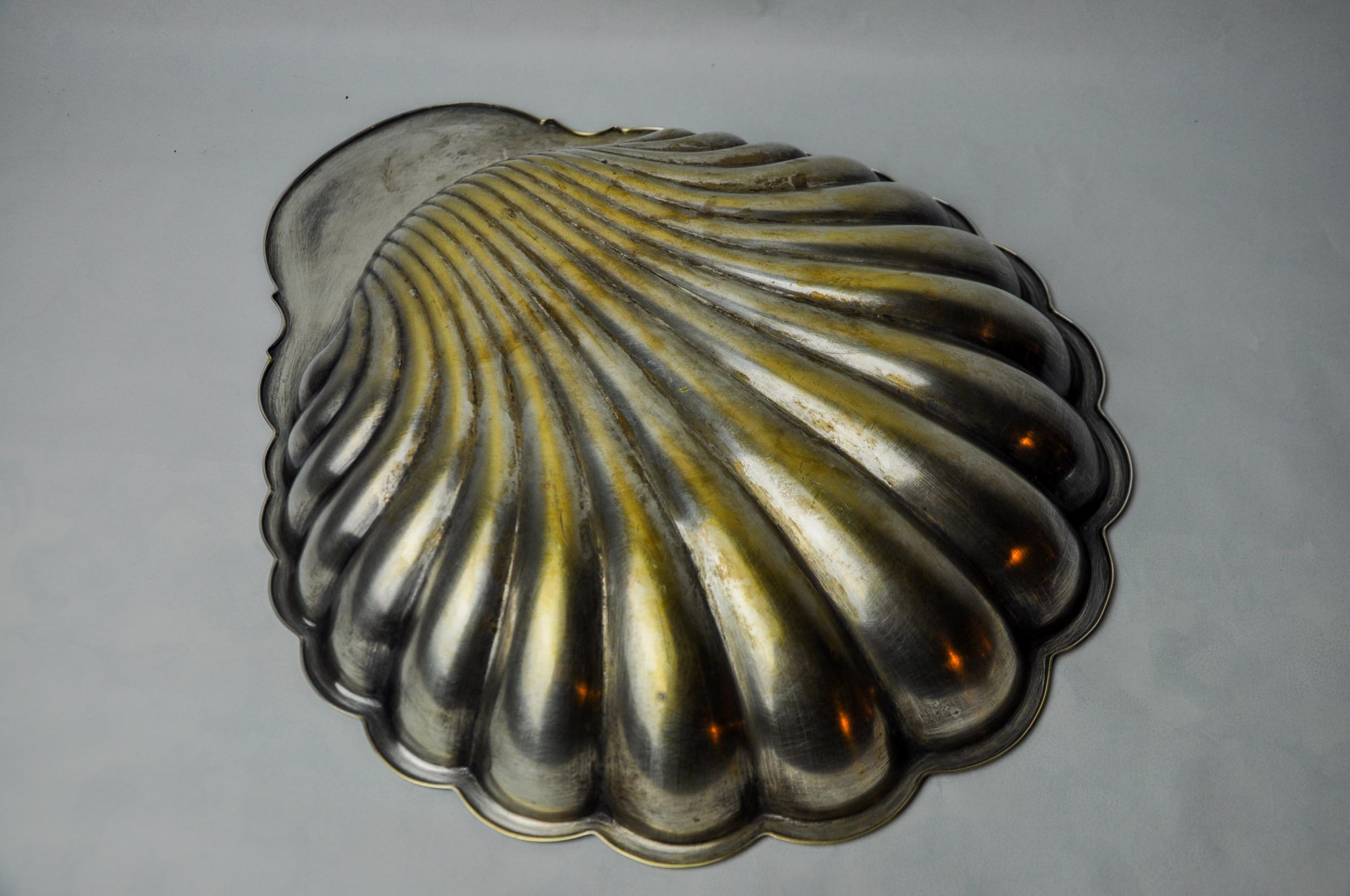 Shell empty pocket, brass, silver plated, Spain, 1970 For Sale 1