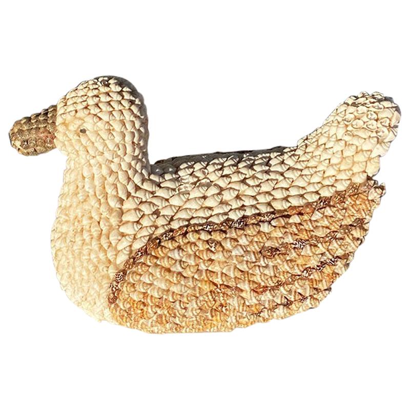 Shell Encrusted Bird Decoy in Brown White Black and White, 1950s