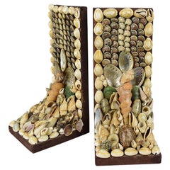 Shell Encrusted Bookends, a Pair