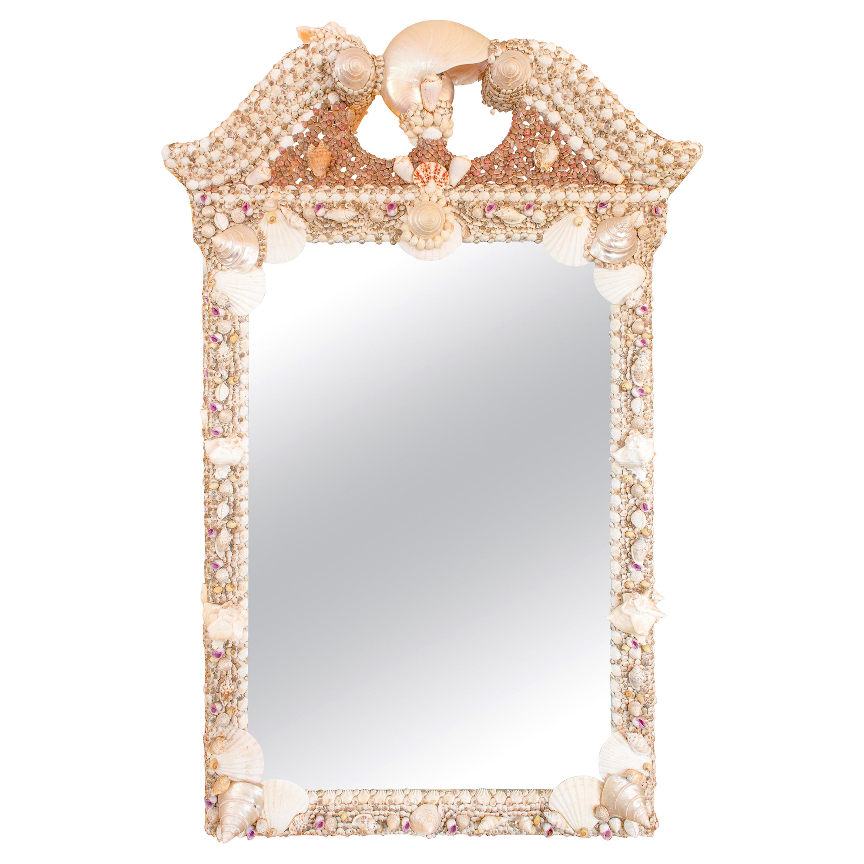 Shell Encrusted "Broken-Pediment Style" Mirror