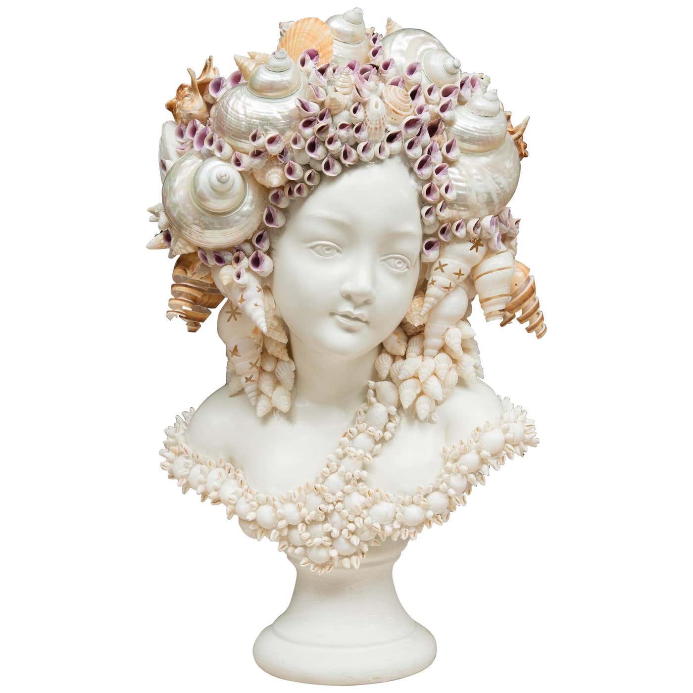 Shell Encrusted Bust of a Lady at 1stDibs | shell bust, shell sculpture ...