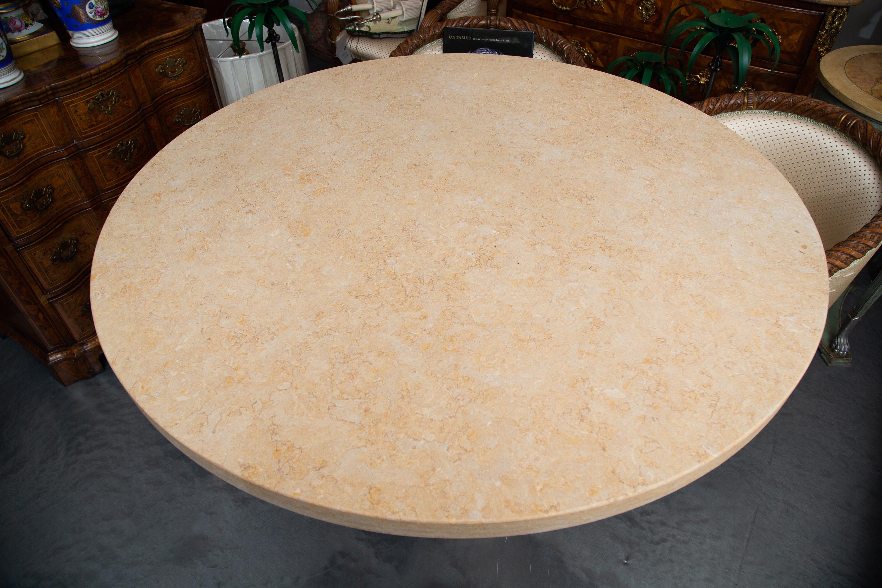 Hand-Crafted Shell Encrusted Center Table with Limestone Top