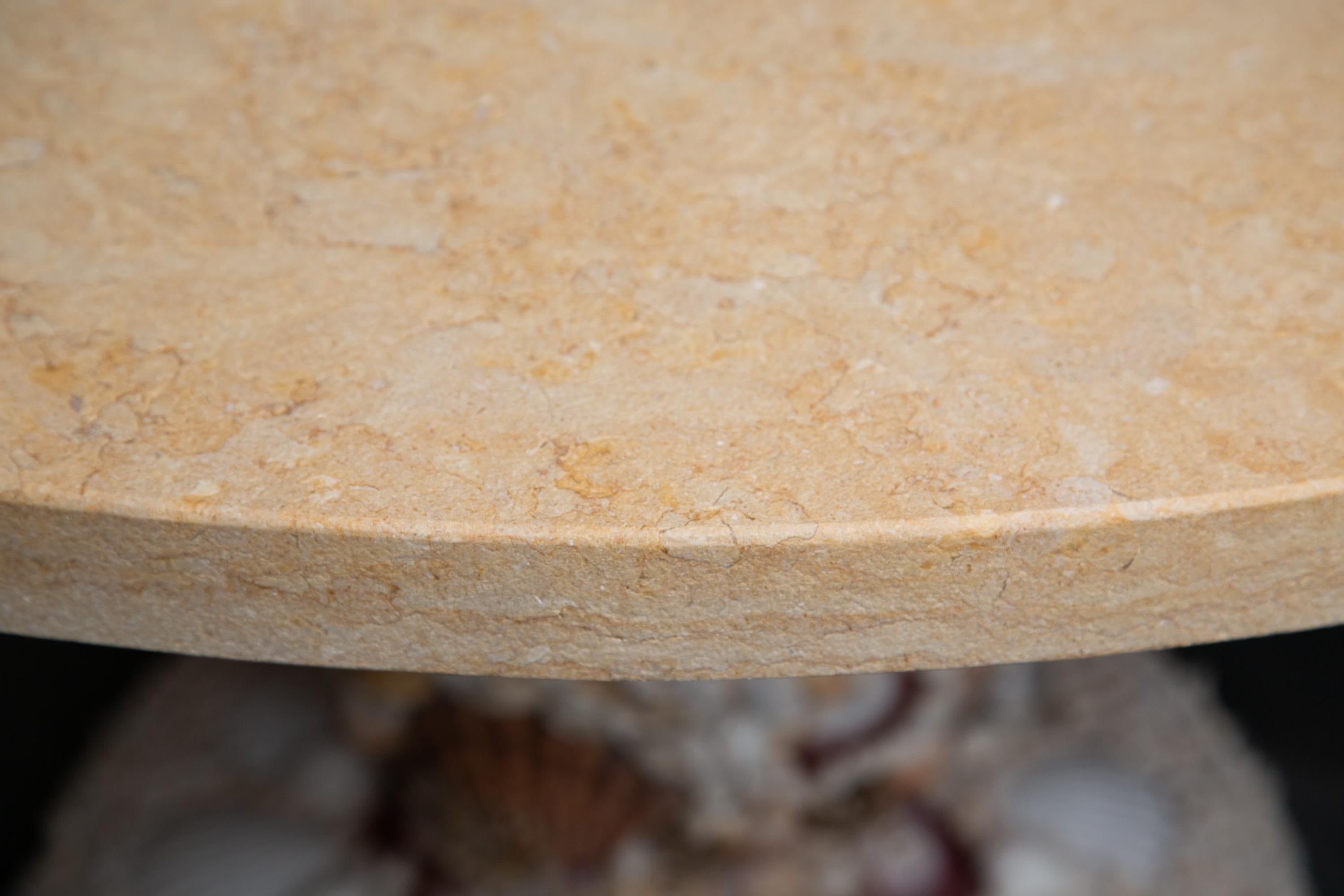 Shell Encrusted Center Table with Limestone Top In Good Condition In WEST PALM BEACH, FL