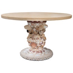 Shell Encrusted Center Table with Limestone Top