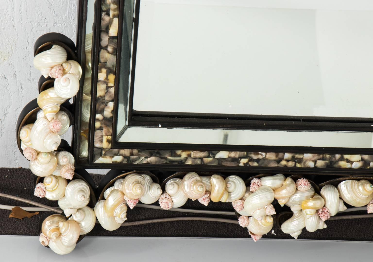 Shell Encrusted Mirror by La Barge In Excellent Condition In Stamford, CT