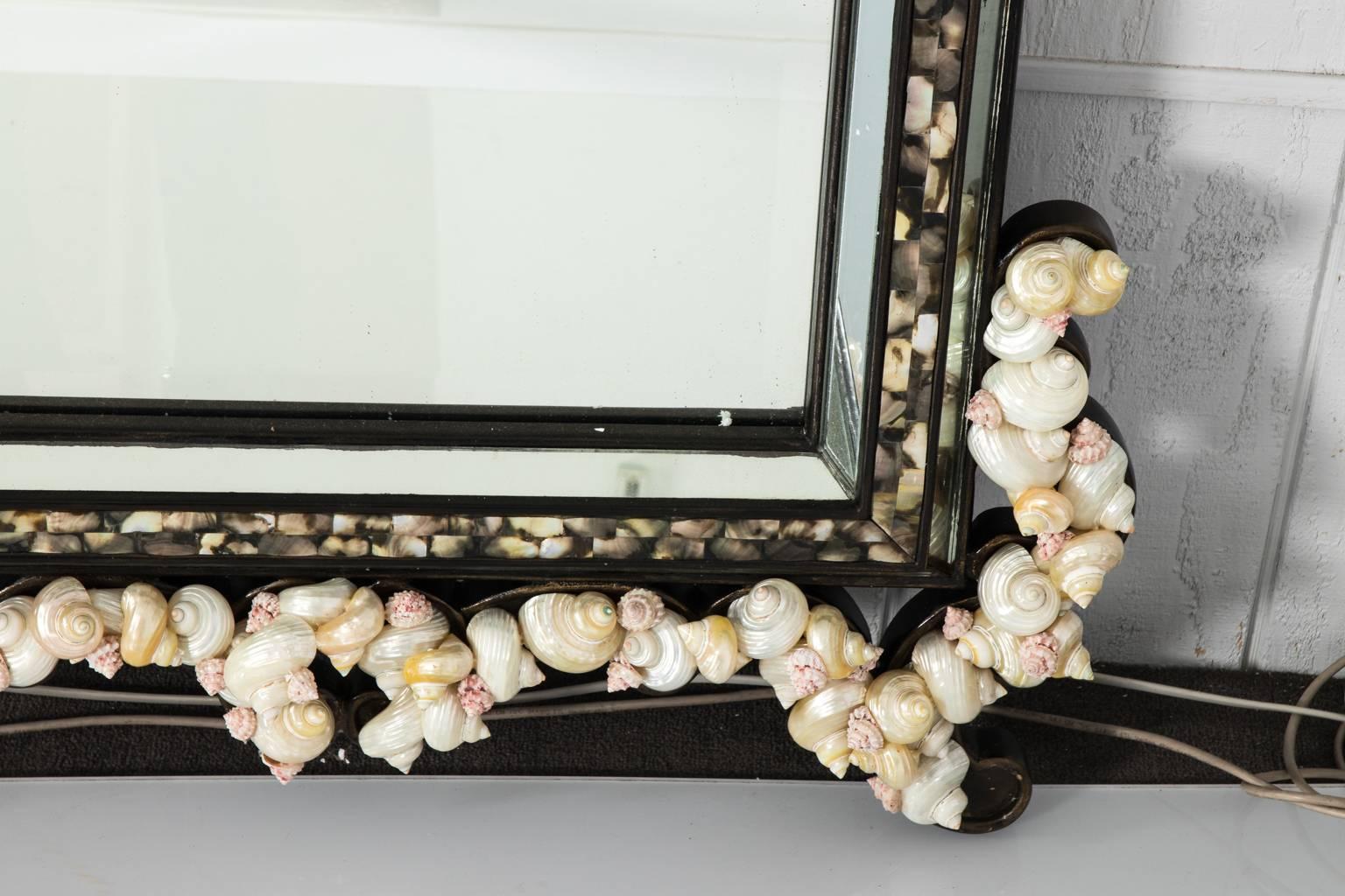 20th Century Shell Encrusted Mirror by La Barge