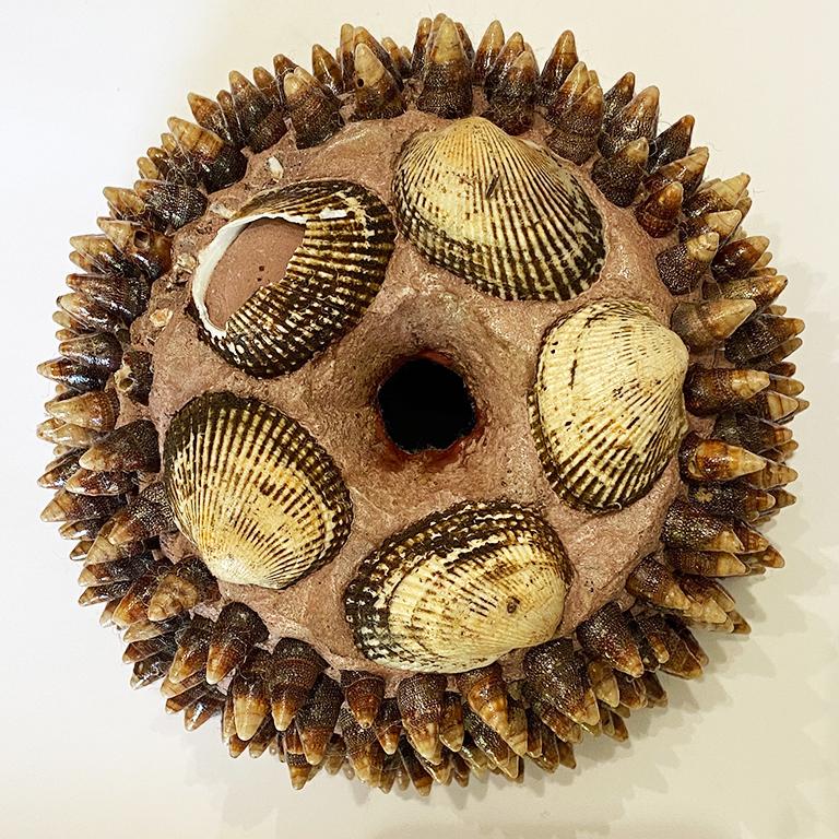 20th Century Tramp Art Shell Encrusted Planter or Bowl Midcentury Folk Art