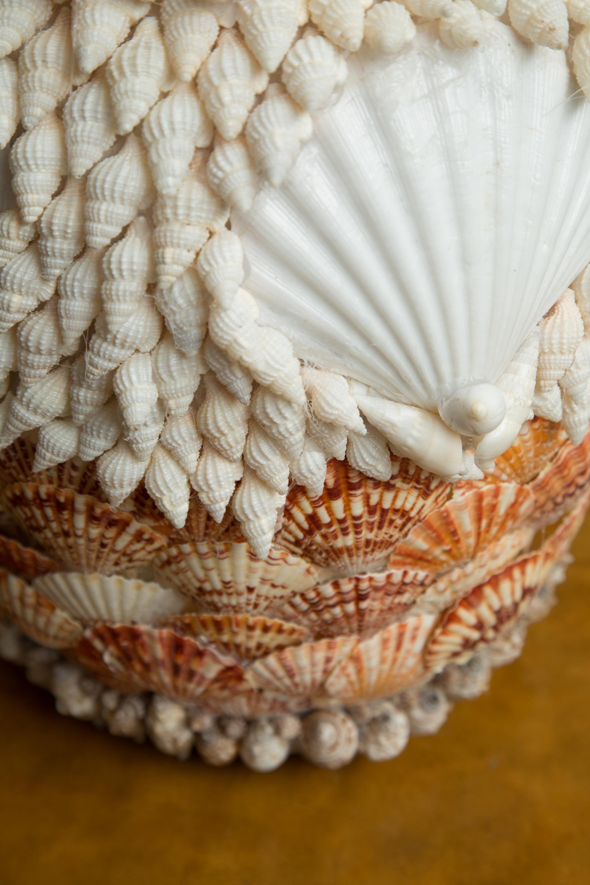 Handcrafted natural shell encrusted table lamps.