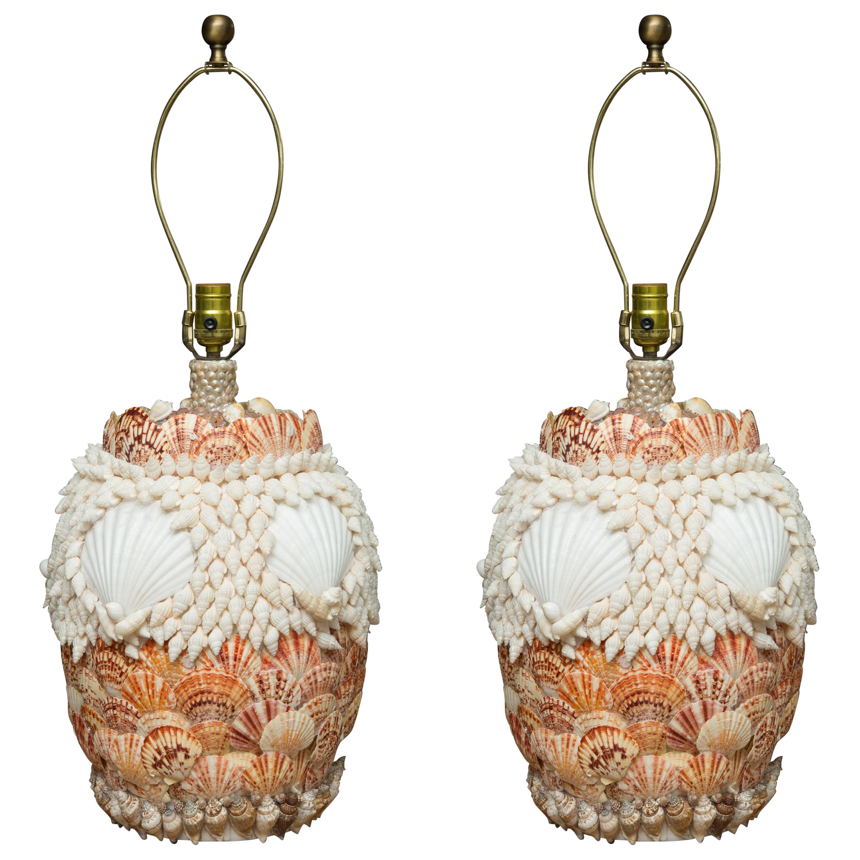 Pair of Shell Encrusted Table Lamps For Sale at 1stDibs