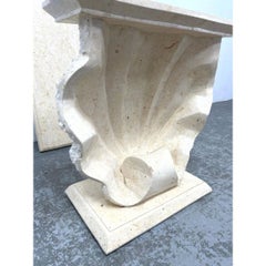 Hollywood Regency Shell Form Console Table With Faux Travertine Top
