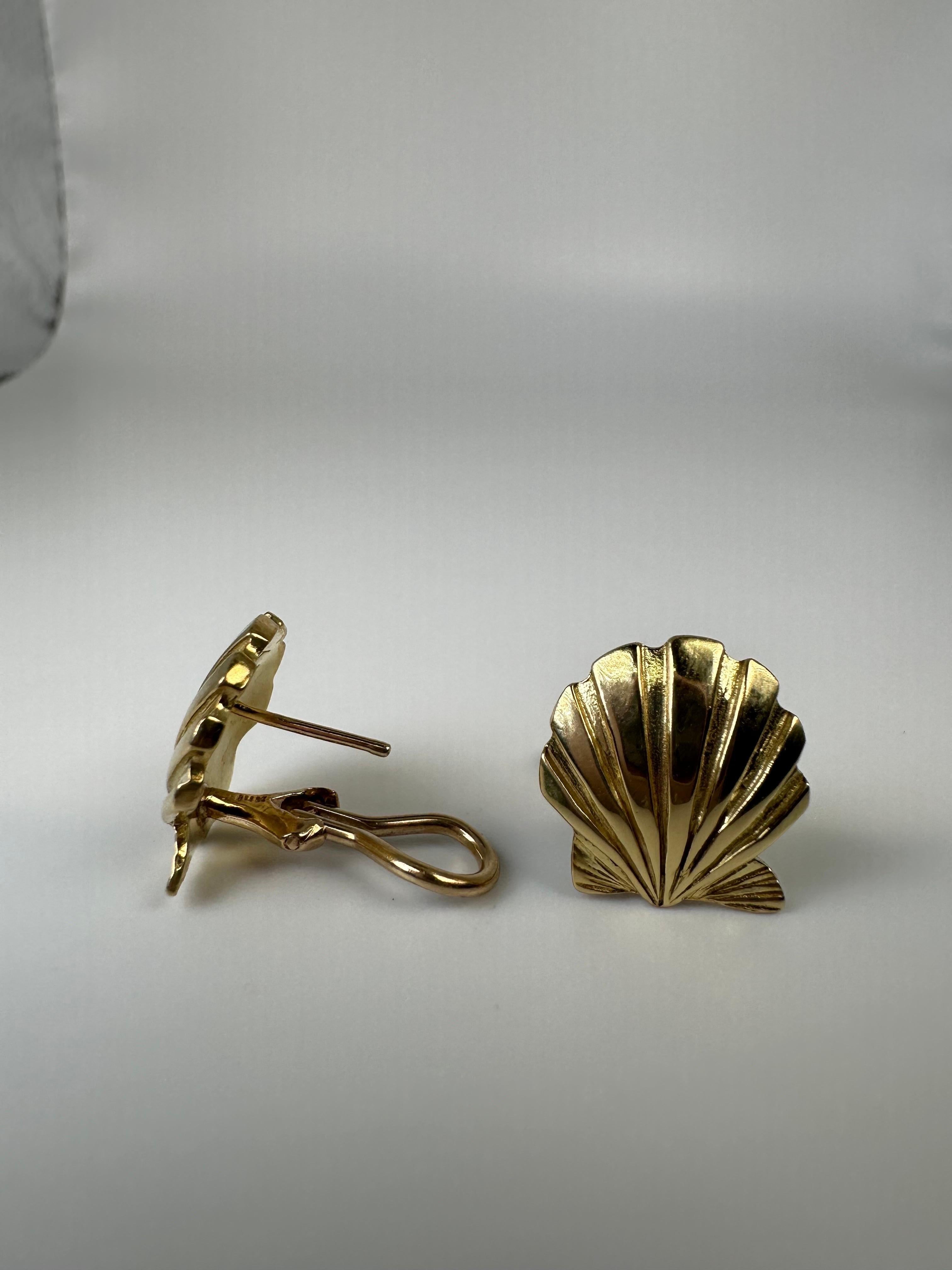Women's or Men's Shell gold earrings 14KT omega closure For Sale