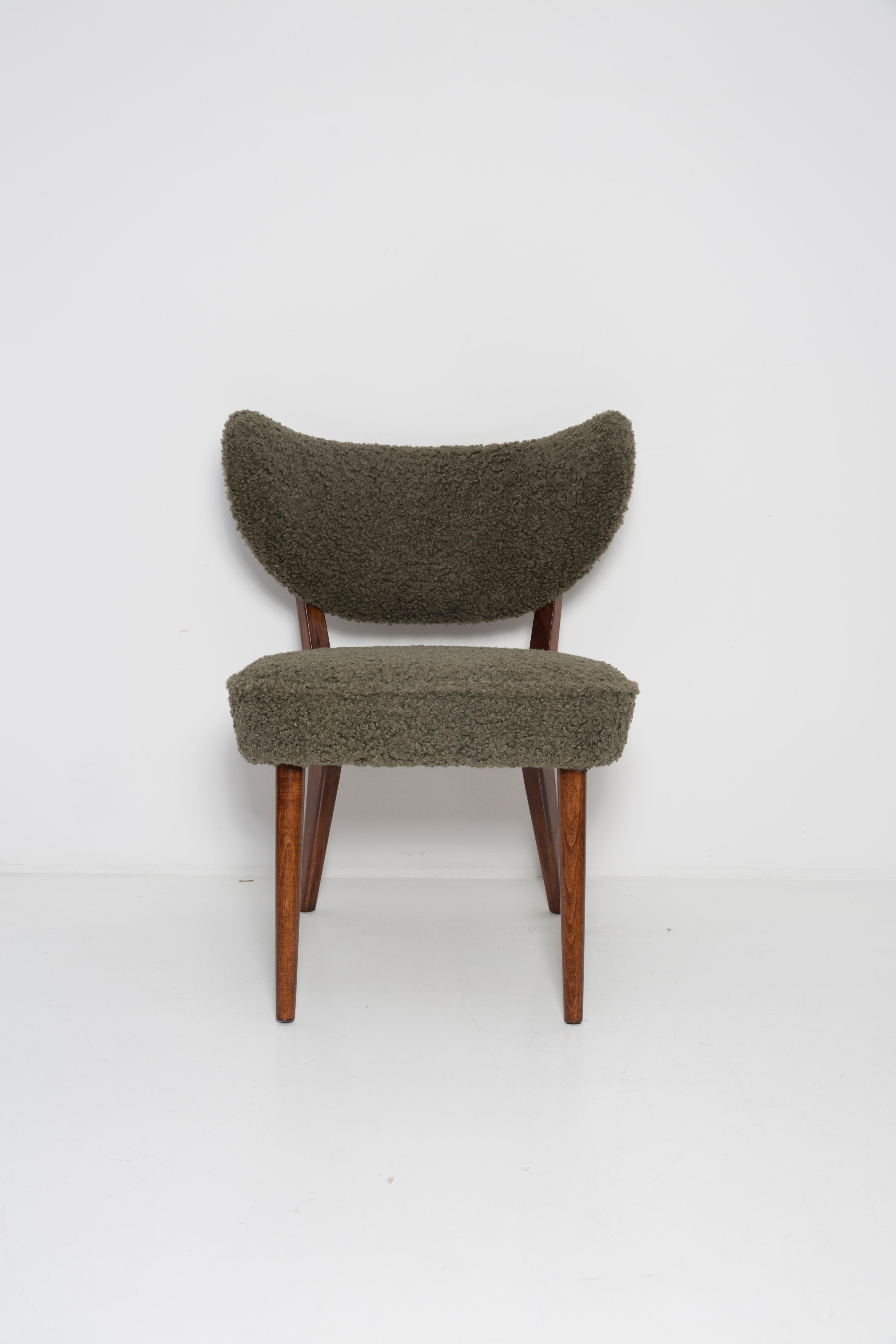 Mid-Century Modern Shell Green Boucle Club Chair, by Vintola Studio, Europe, Poland For Sale