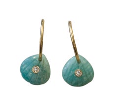 Shell Hoop Earrings, Amazonite, Diamonds, Pink Tourmaline & 14k Gold
