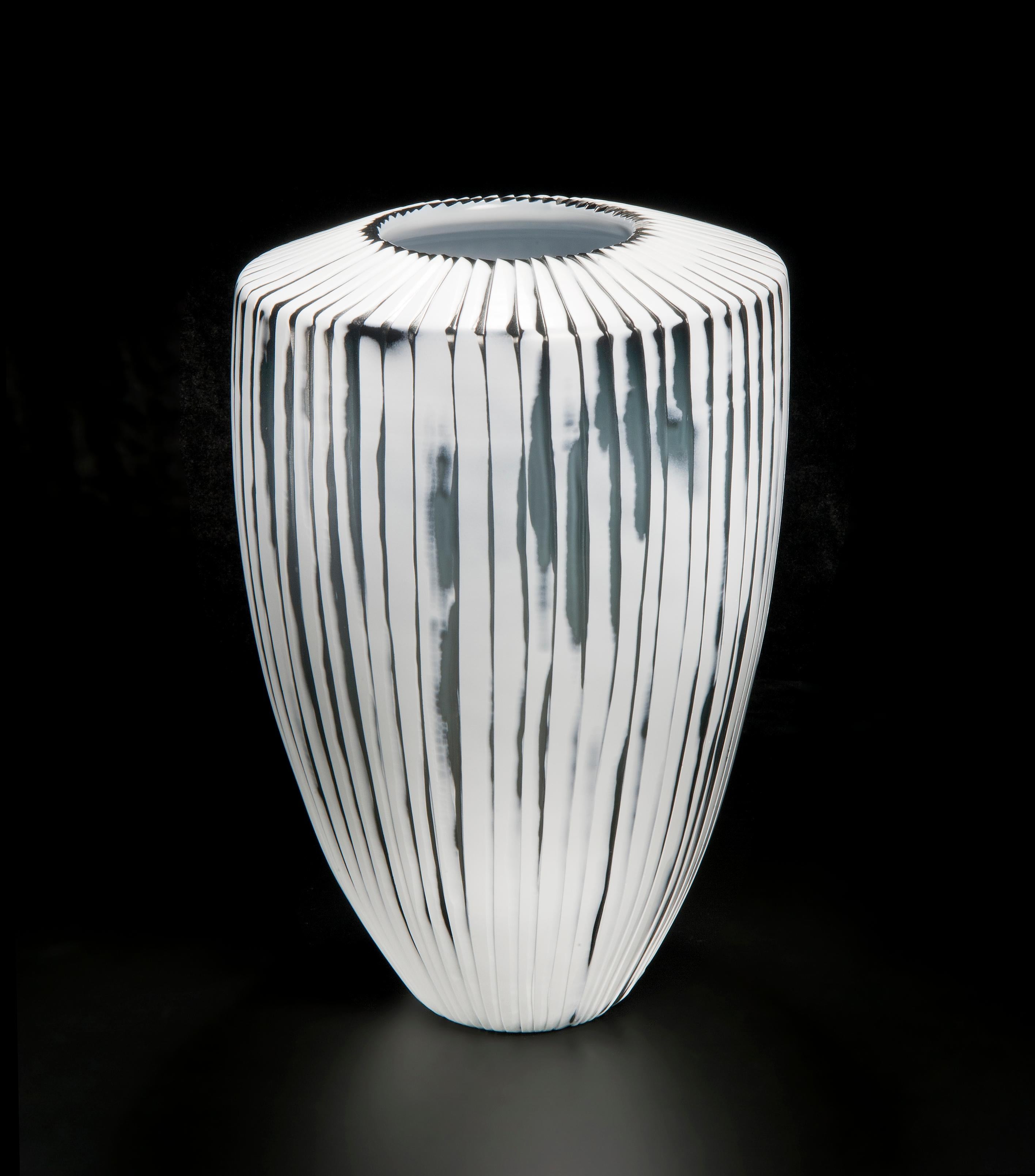 British Shell II, a Unique white & slate grey Art Glass Vase by Laura Birdsall