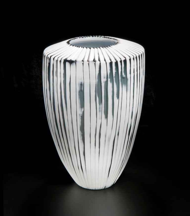 Shell II, a Unique white & slate grey Art Glass Vase by Laura Birdsall For Sale 1