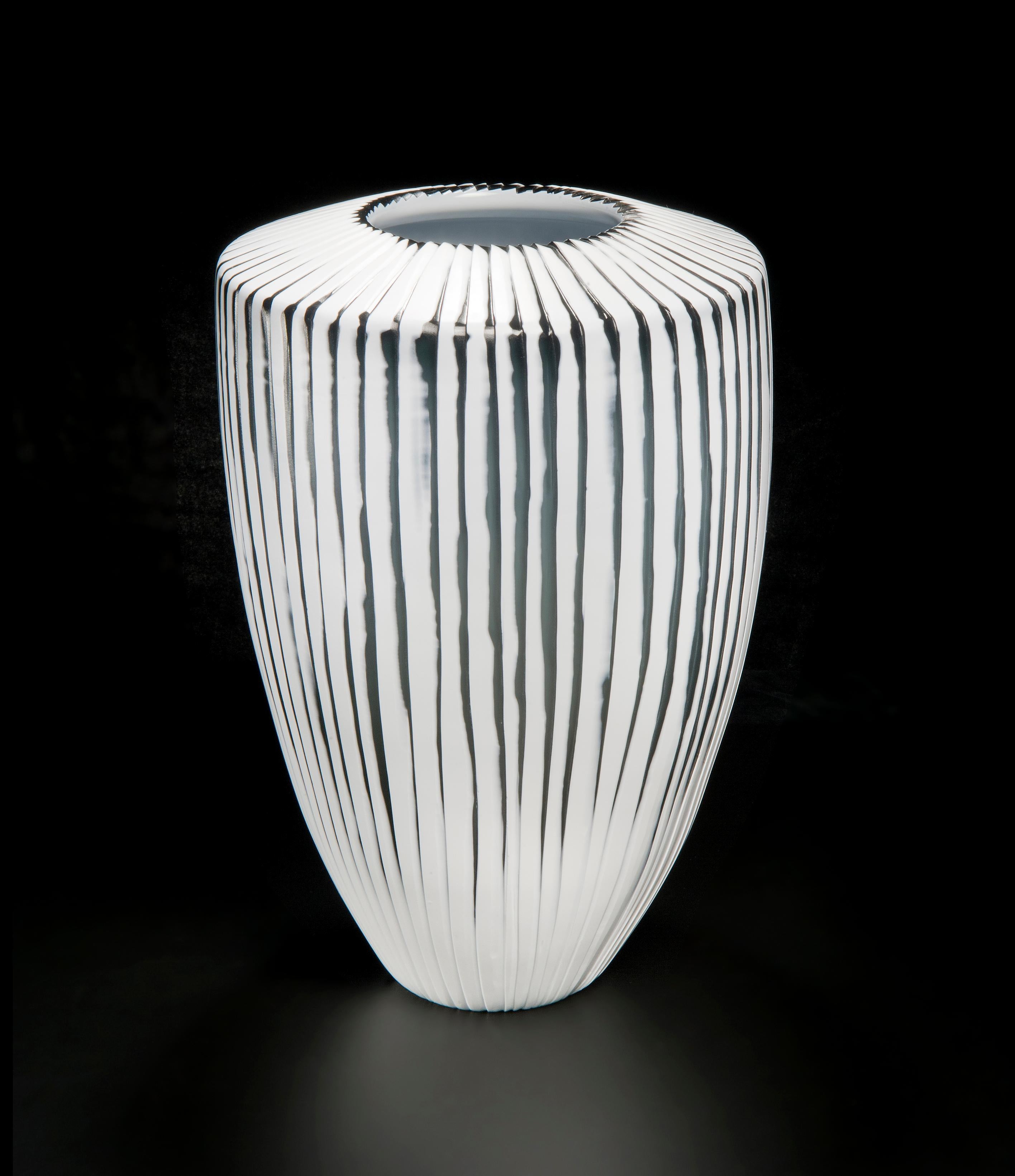 Organic Modern Shell II, a Unique white & slate grey Art Glass Vase by Laura Birdsall