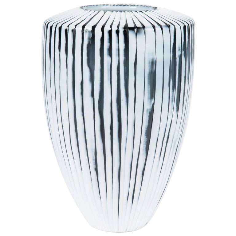 Shell II, a Unique white & slate grey Art Glass Vase by Laura Birdsall For Sale