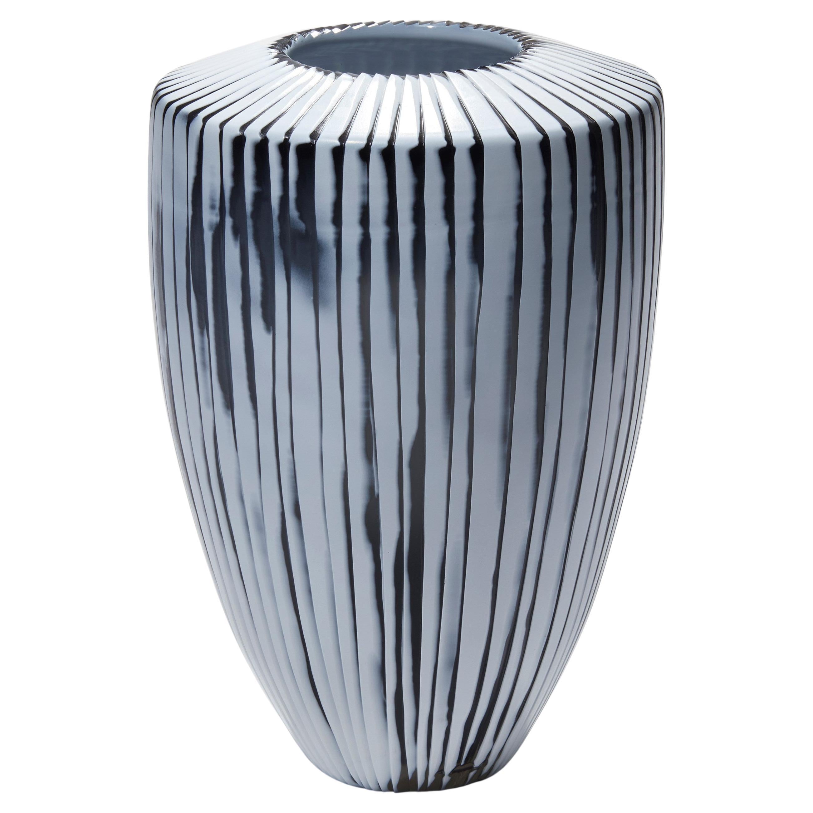 Shell II, a Unique white & slate grey Art Glass Vase by Laura Birdsall