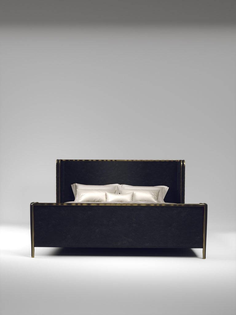 Shell Inlaid Bed with Bronze-Patina Brass Details by R\u0026Y Augousti For Sale  at 1stDibs, image size:768x1024