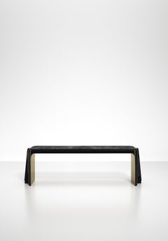 Shell Inlaid Bench with Bronze Patina Brass Details by R&Y Augousti