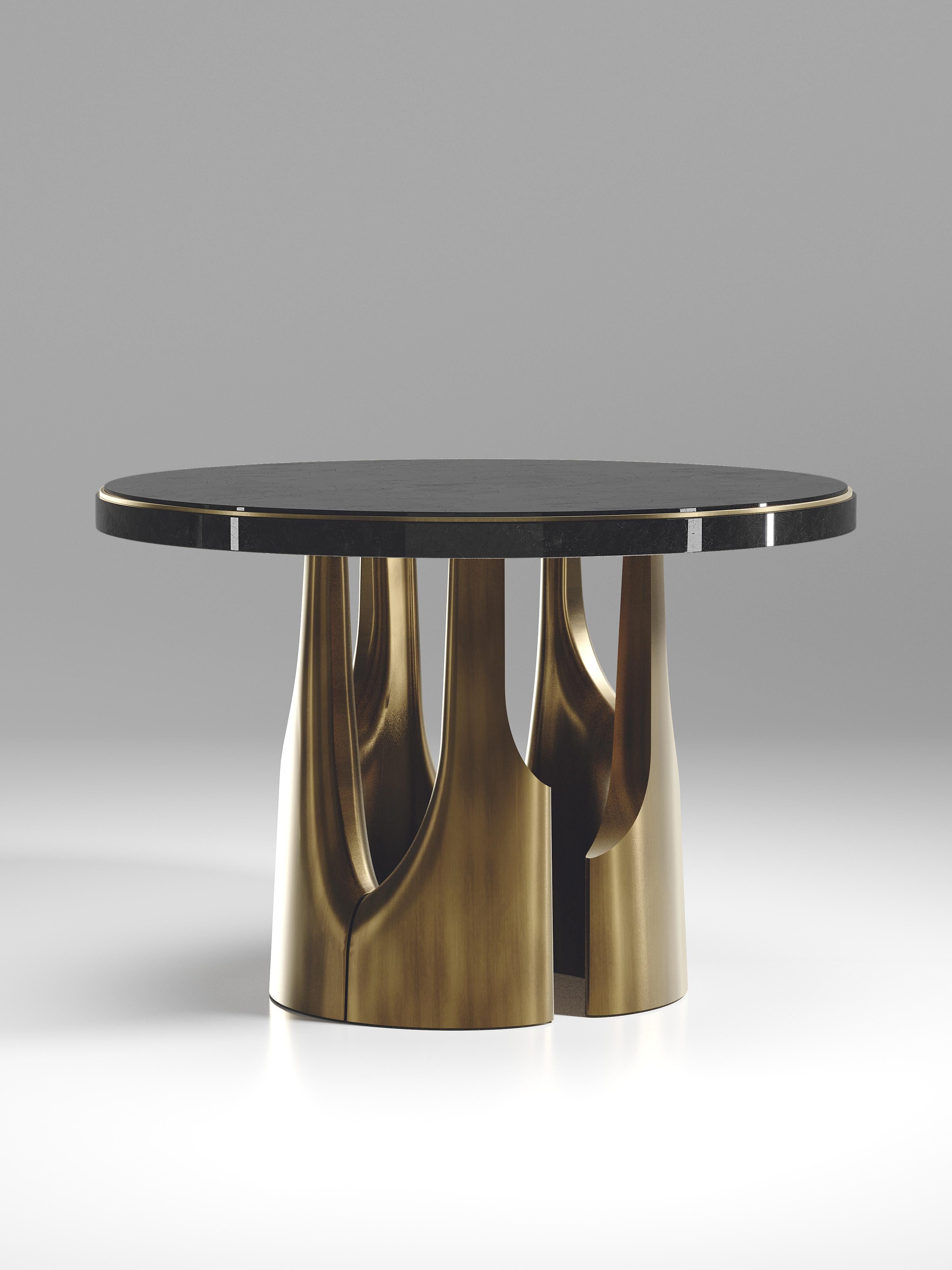 French Shell Inlaid Breakfast Table with Bronze-Patina Brass Accents by R&Y Augousti For Sale