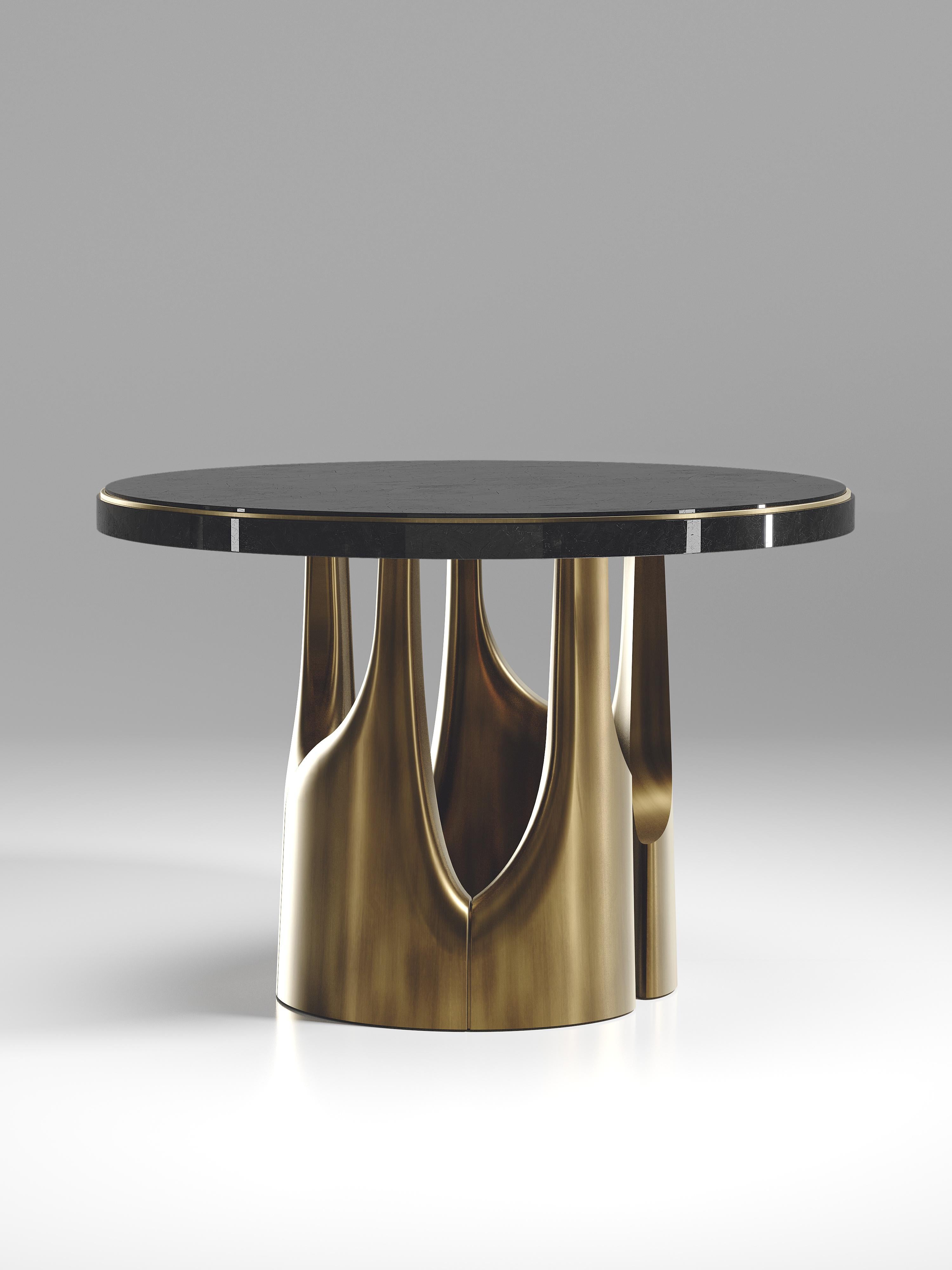 Hand-Crafted Shell Inlaid Breakfast Table with Bronze-Patina Brass Accents by R&Y Augousti For Sale