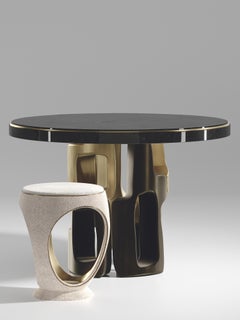 Shell Inlaid Breakfast Table with Bronze Patina Brass Details by Kifu Paris