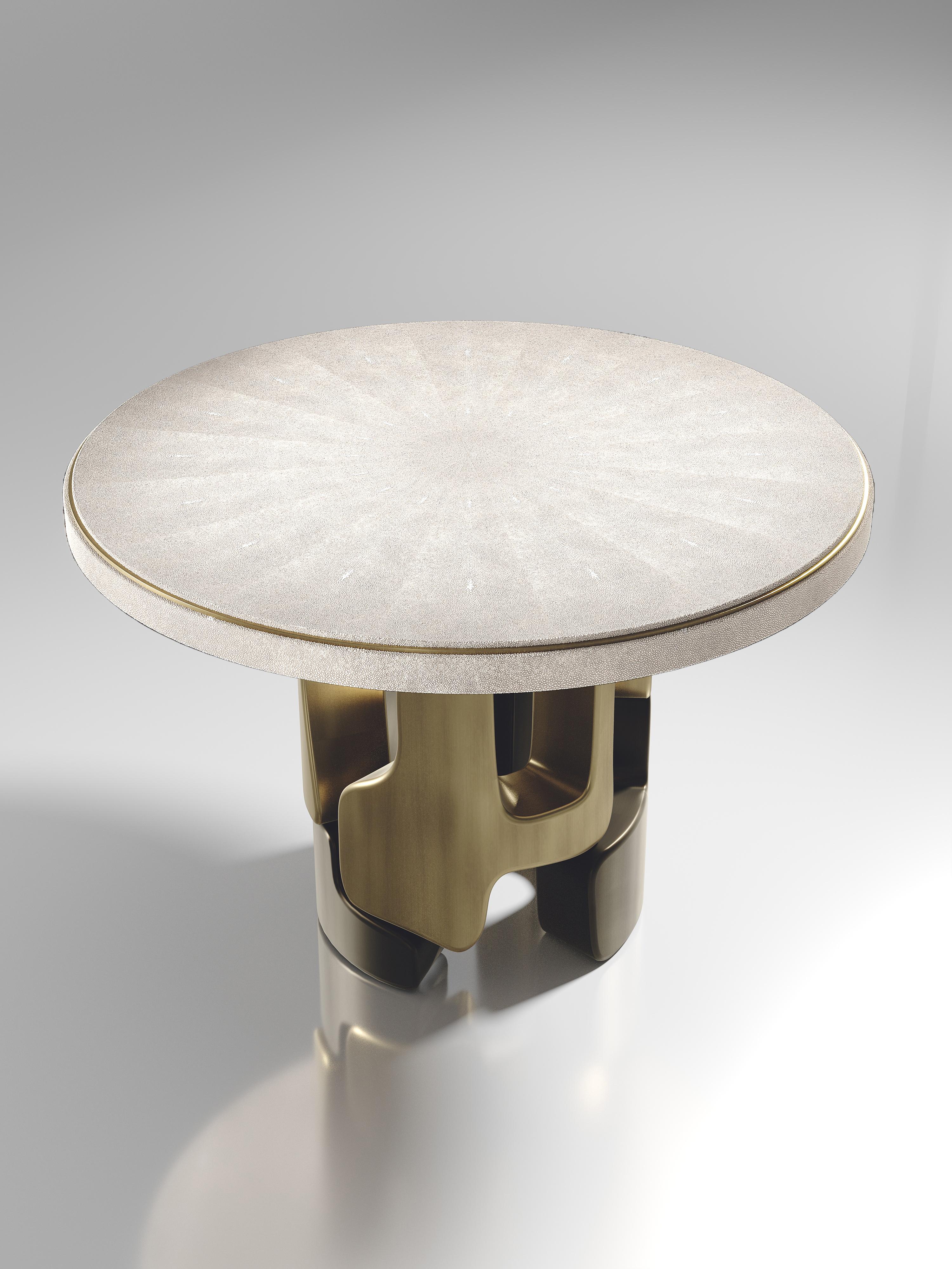 Shell Inlaid Breakfast Table with Bronze Patina Brass Details by Kifu Paris In New Condition For Sale In New York, NY