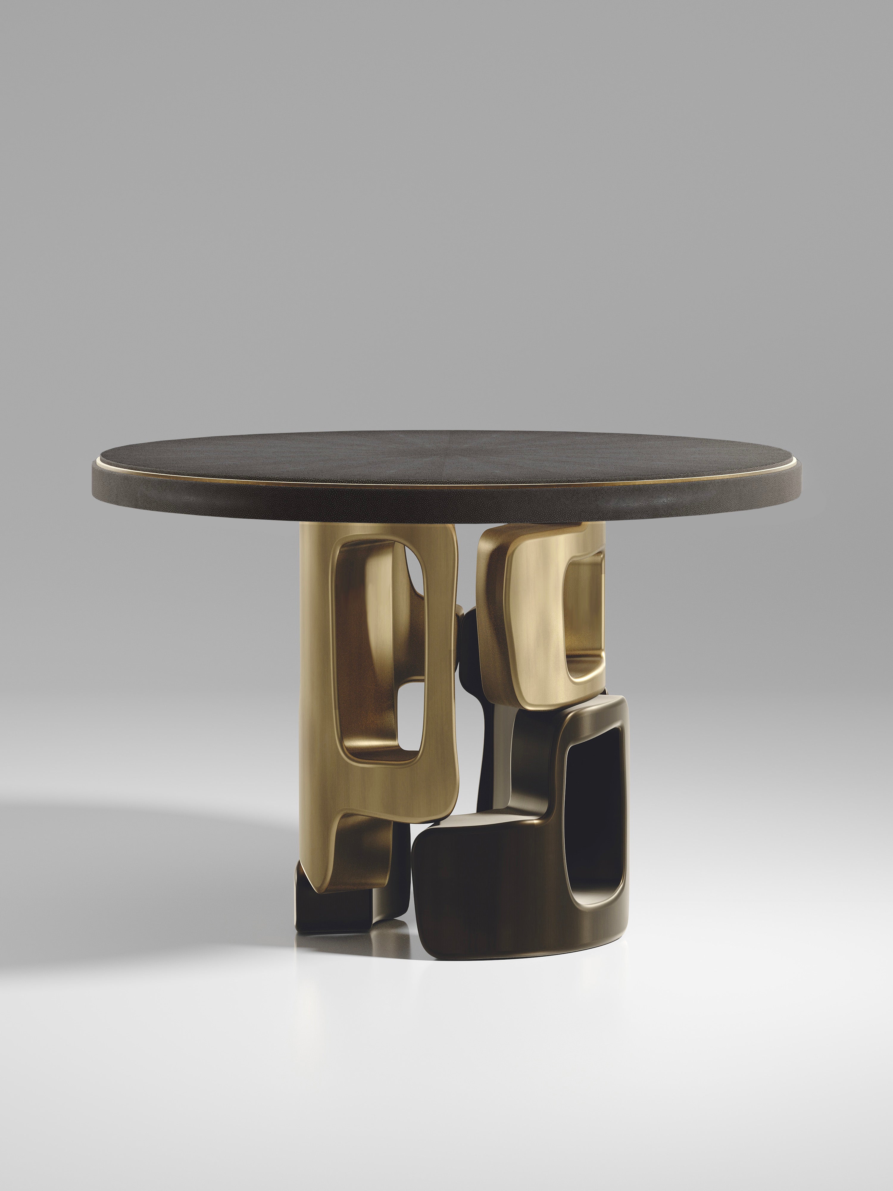 Contemporary Shell Inlaid Breakfast Table with Bronze Patina Brass Details by Kifu Paris For Sale