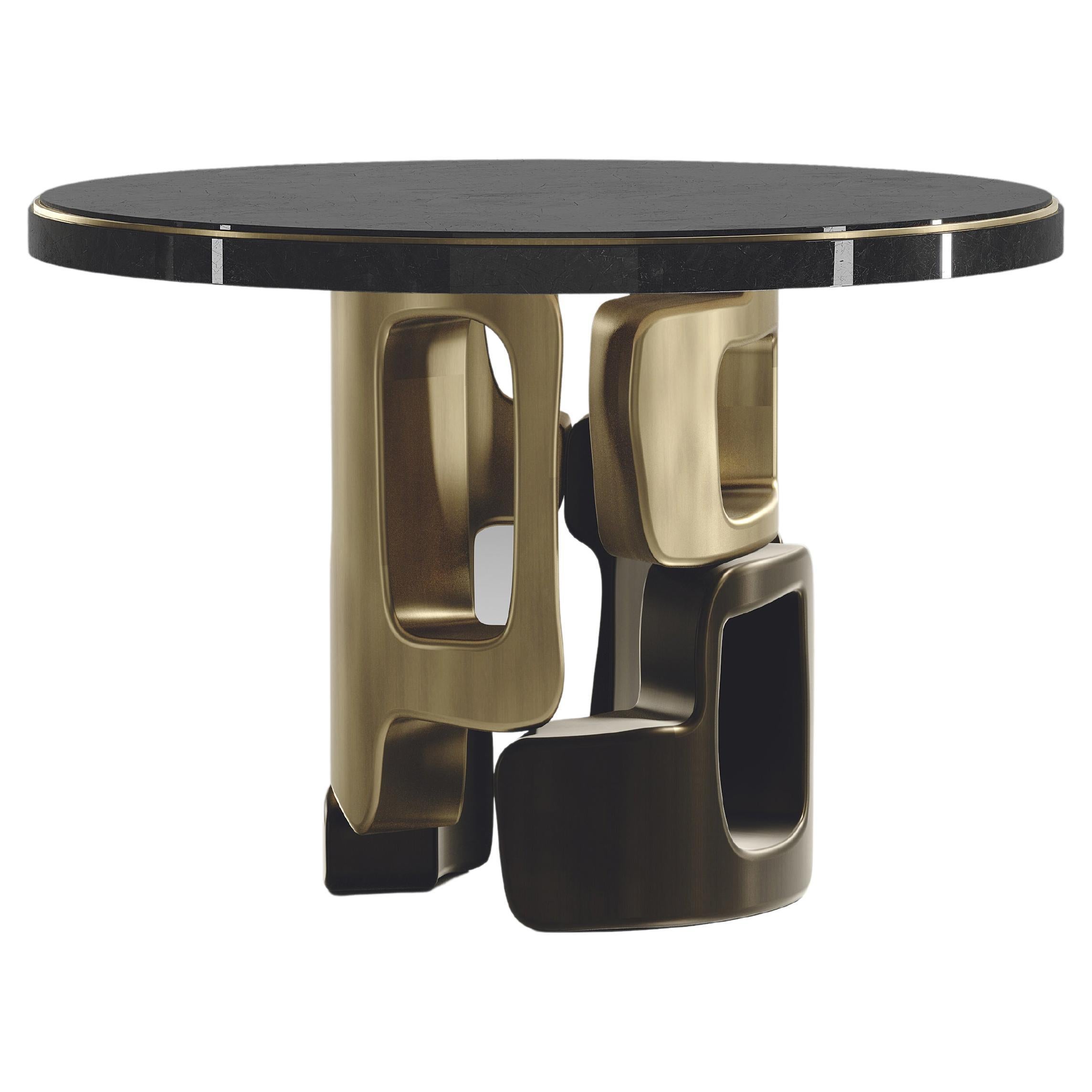 Shell Inlaid Breakfast Table with Bronze Patina Brass Details by Kifu Paris