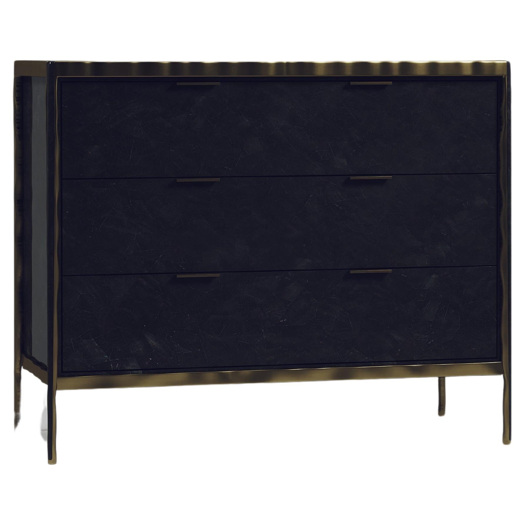 Shell Inlaid Chest of Drawers with Bronze-Patina Brass Details by R&Y Augousti