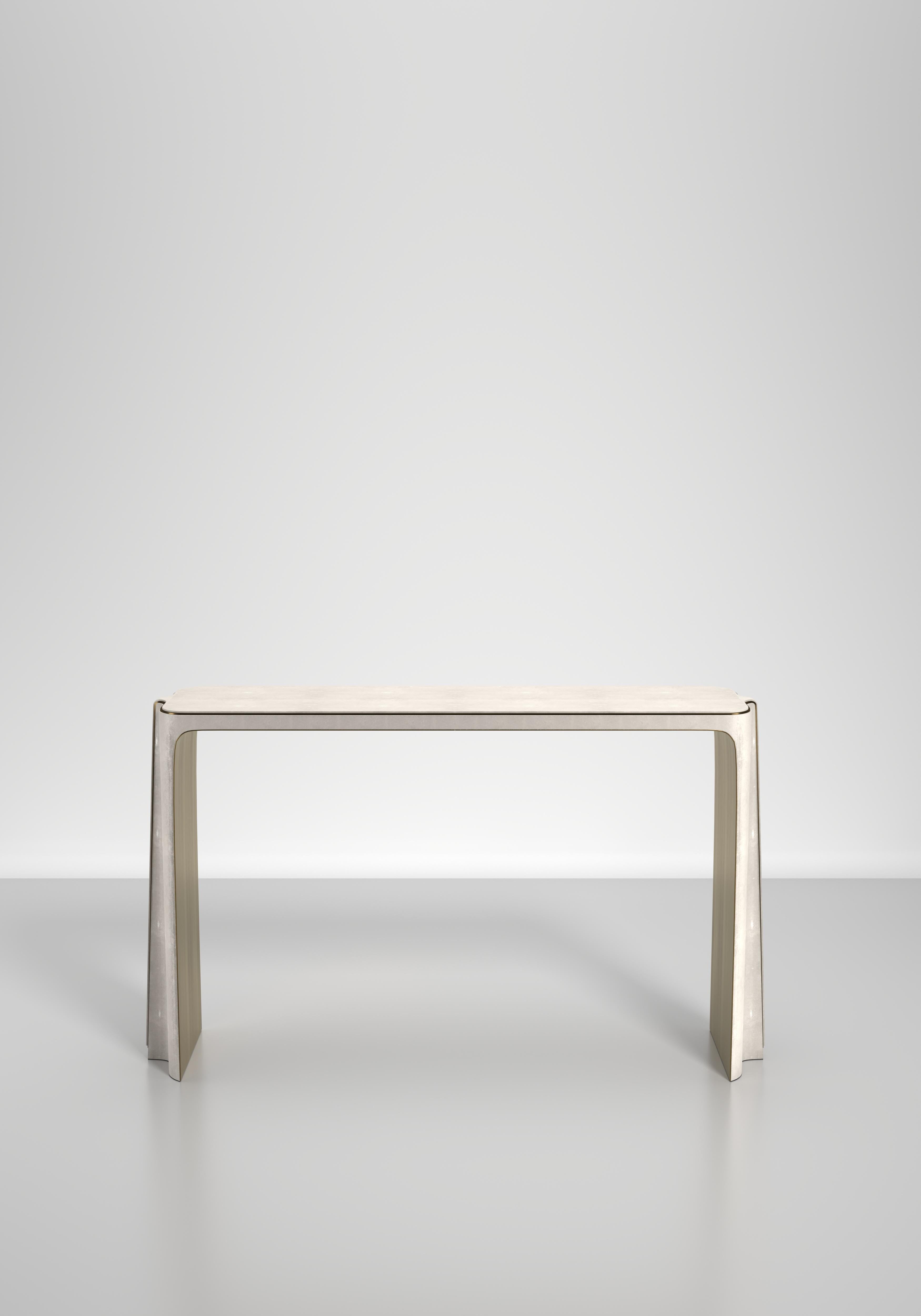 Shell Inlaid Console Table with Bronze Patina Brass Details by R&Y Augousti For Sale 4