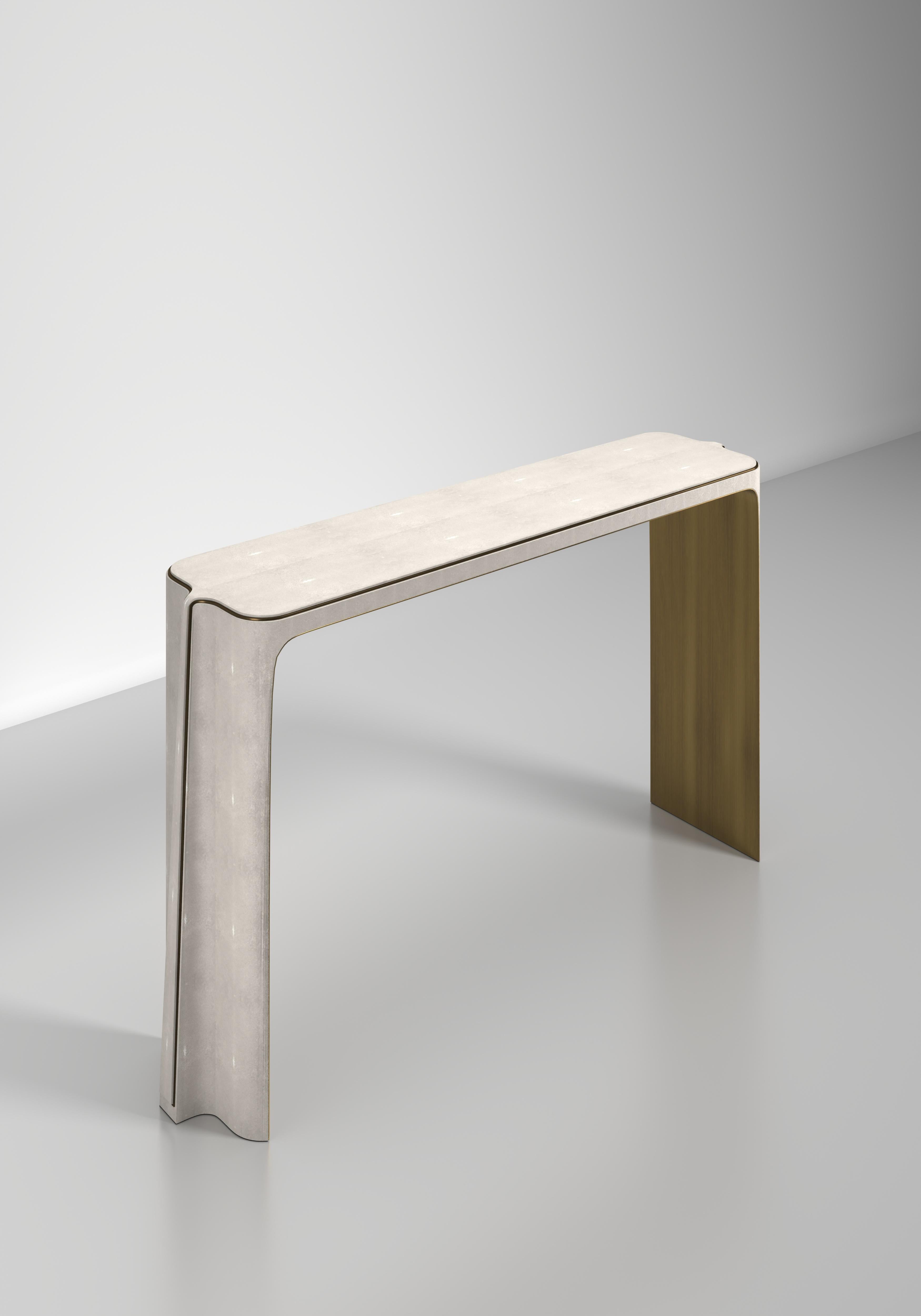 Shell Inlaid Console Table with Bronze Patina Brass Details by R&Y Augousti For Sale 6