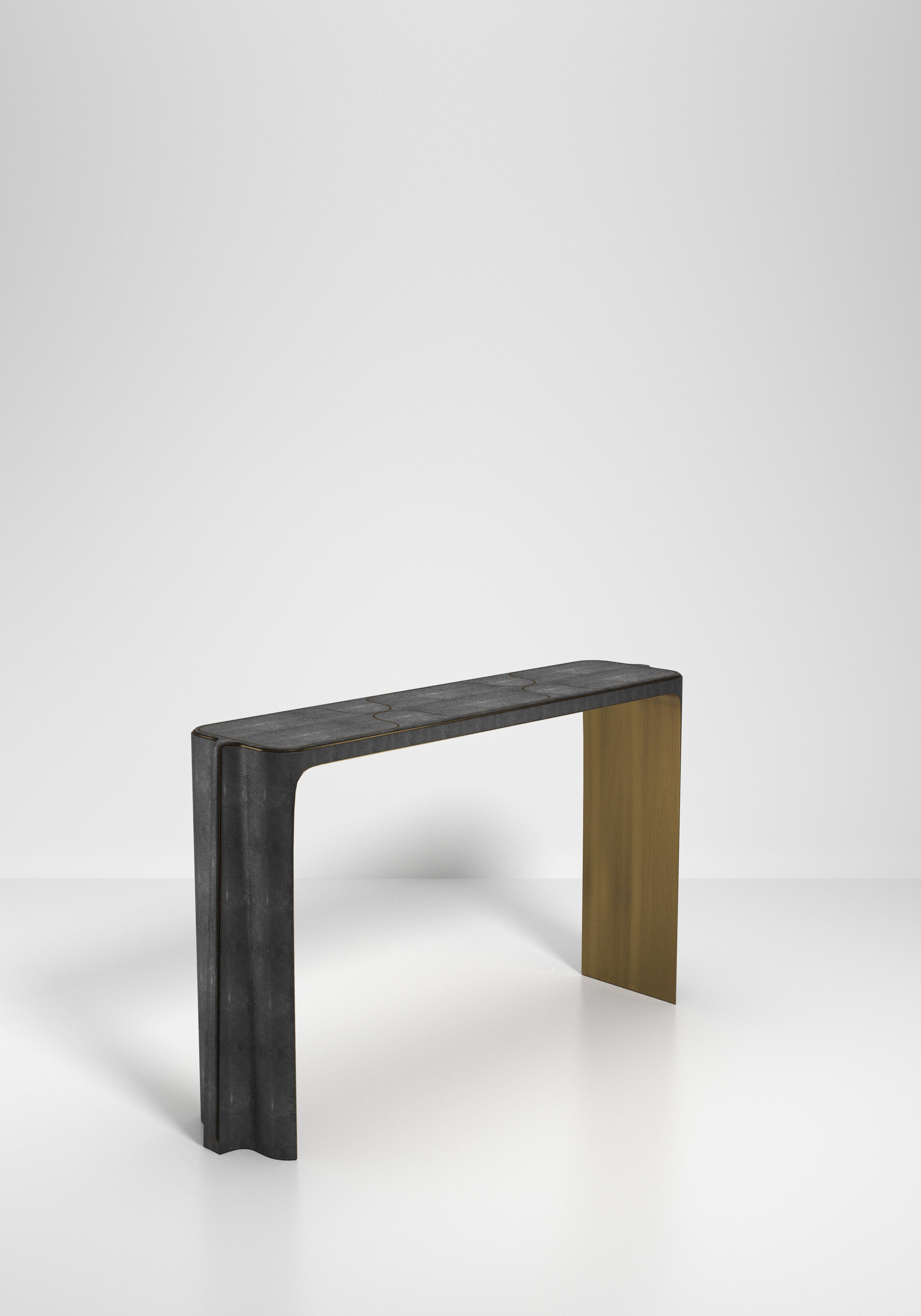 Shell Inlaid Console Table with Bronze Patina Brass Details by R&Y Augousti For Sale 2